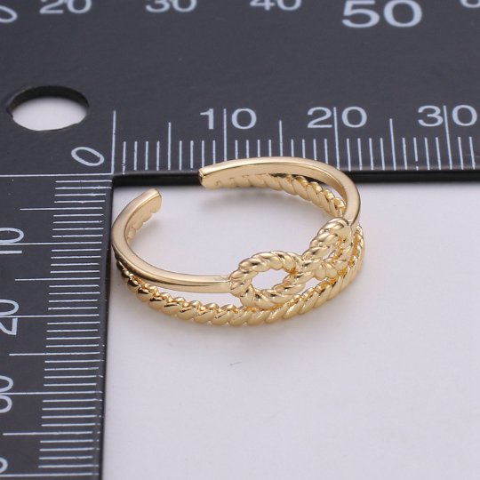 Dainty Bow ring, Gold bow ring Thintwisted ring, Adjustable Open ring, Twist ring Minimalist Jewelry Vaneltine Gift for her, R-193 - DLUXCA