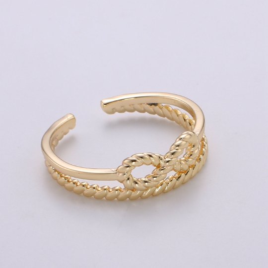 Dainty Bow ring, Gold bow ring Thintwisted ring, Adjustable Open ring, Twist ring Minimalist Jewelry Vaneltine Gift for her, R-193 - DLUXCA