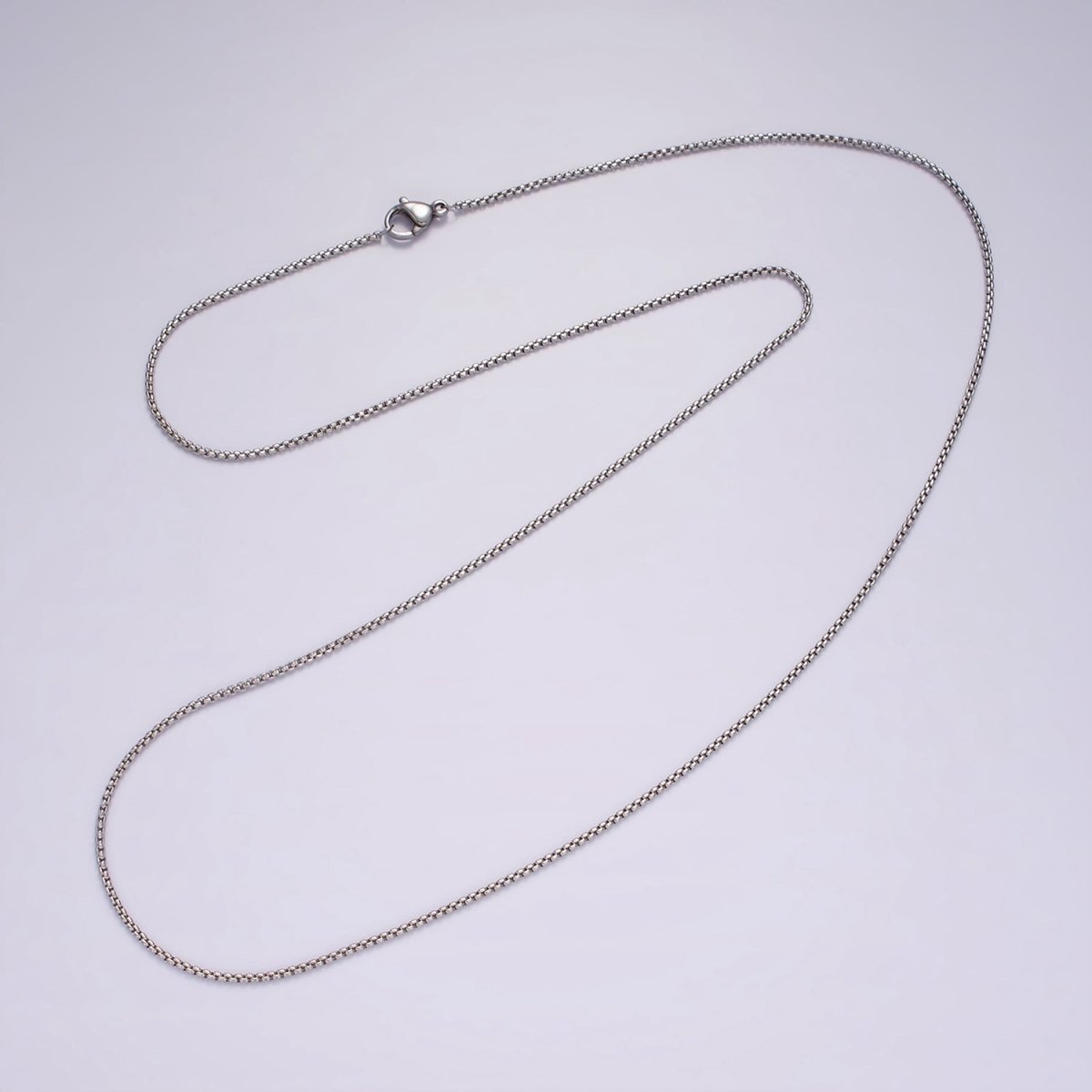 Dainty Box Chain Necklace Stainless Steel 23.6 inch Necklace in Silver | WA-2407 - DLUXCA