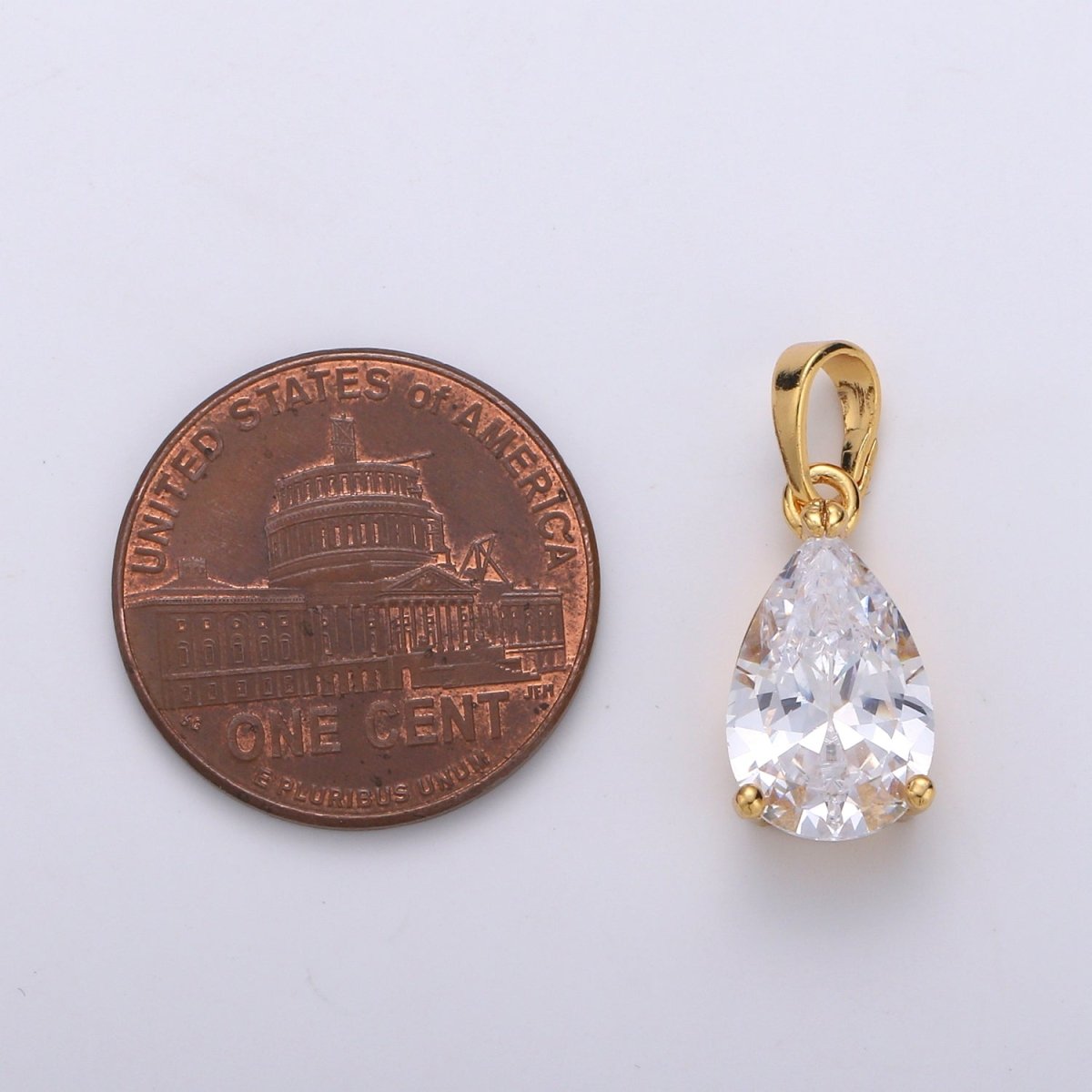 Dainty Brilliant Cut Tear Drop Cubic Zirconia Clear Pendant Solitaire 24K Gold Filled Charm for Necklace Bracelet Earring J-079 - DLUXCA