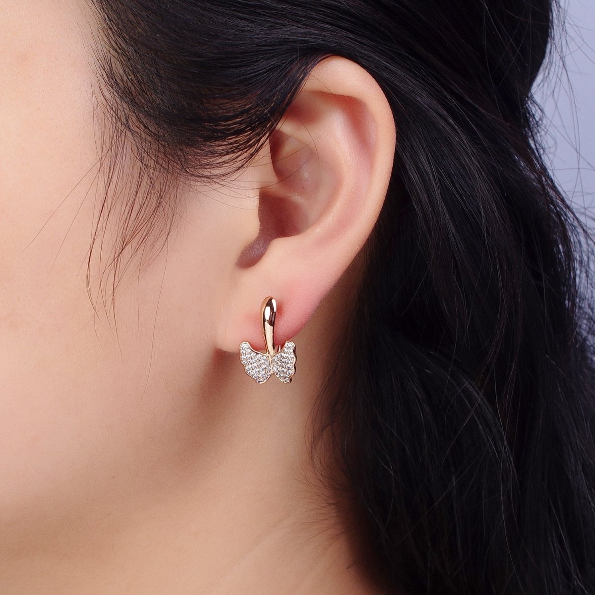 Dainty Butterfly Gold Filled Earring Huggie with Micro Pave Cz Stone AB1056 - DLUXCA