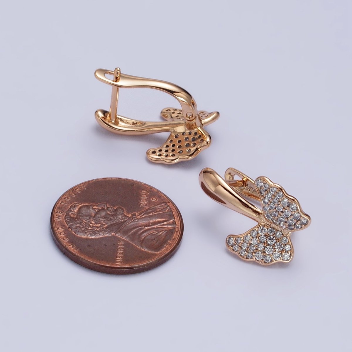Dainty Butterfly Gold Filled Earring Huggie with Micro Pave Cz Stone AB1056 - DLUXCA