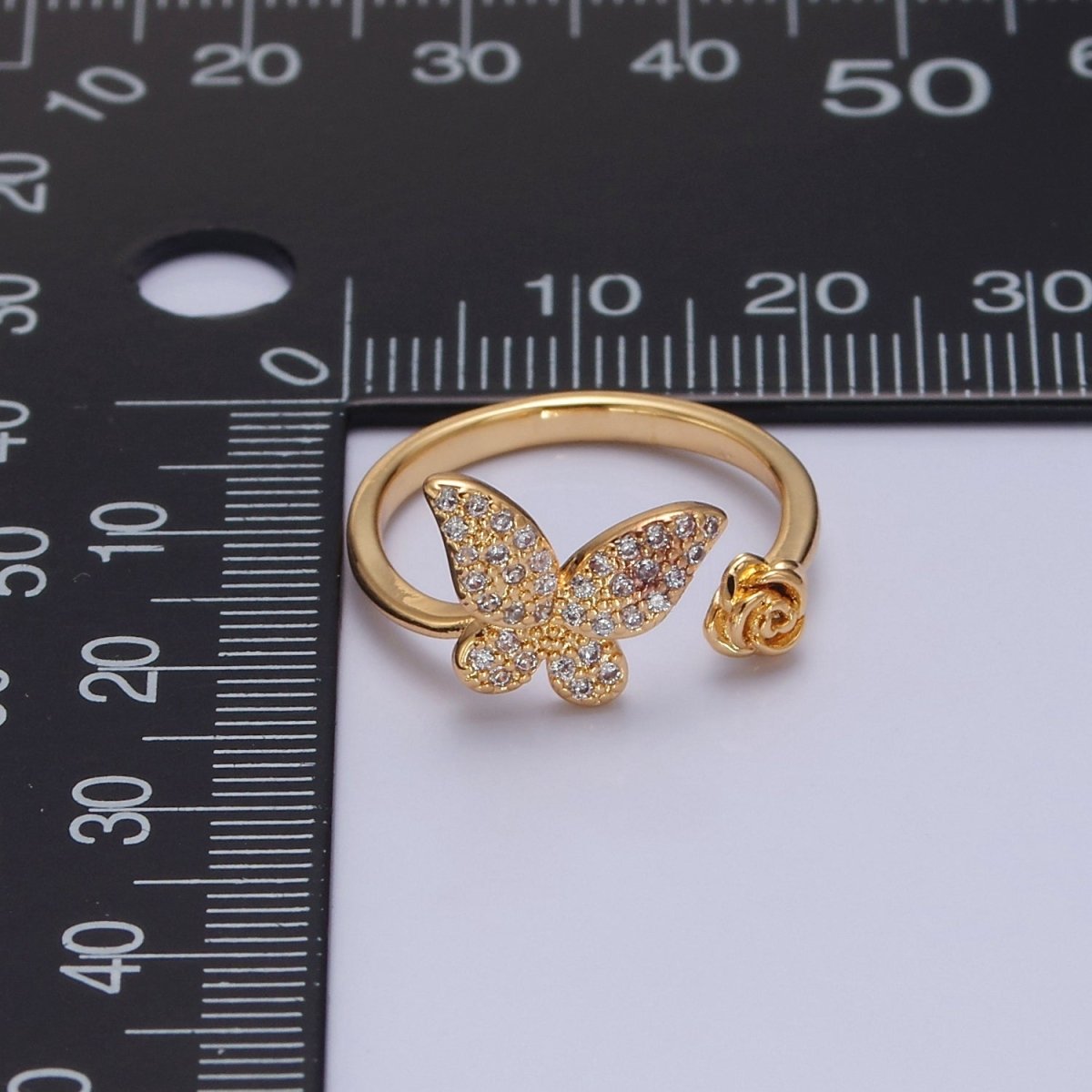 Dainty Butterfly Ring, Adjustable Gold Ring, Micro Pave CZ Mariposa Ring, Animal Lover Ring for Minimalist jewelry Everyday Wear O-2143 - DLUXCA