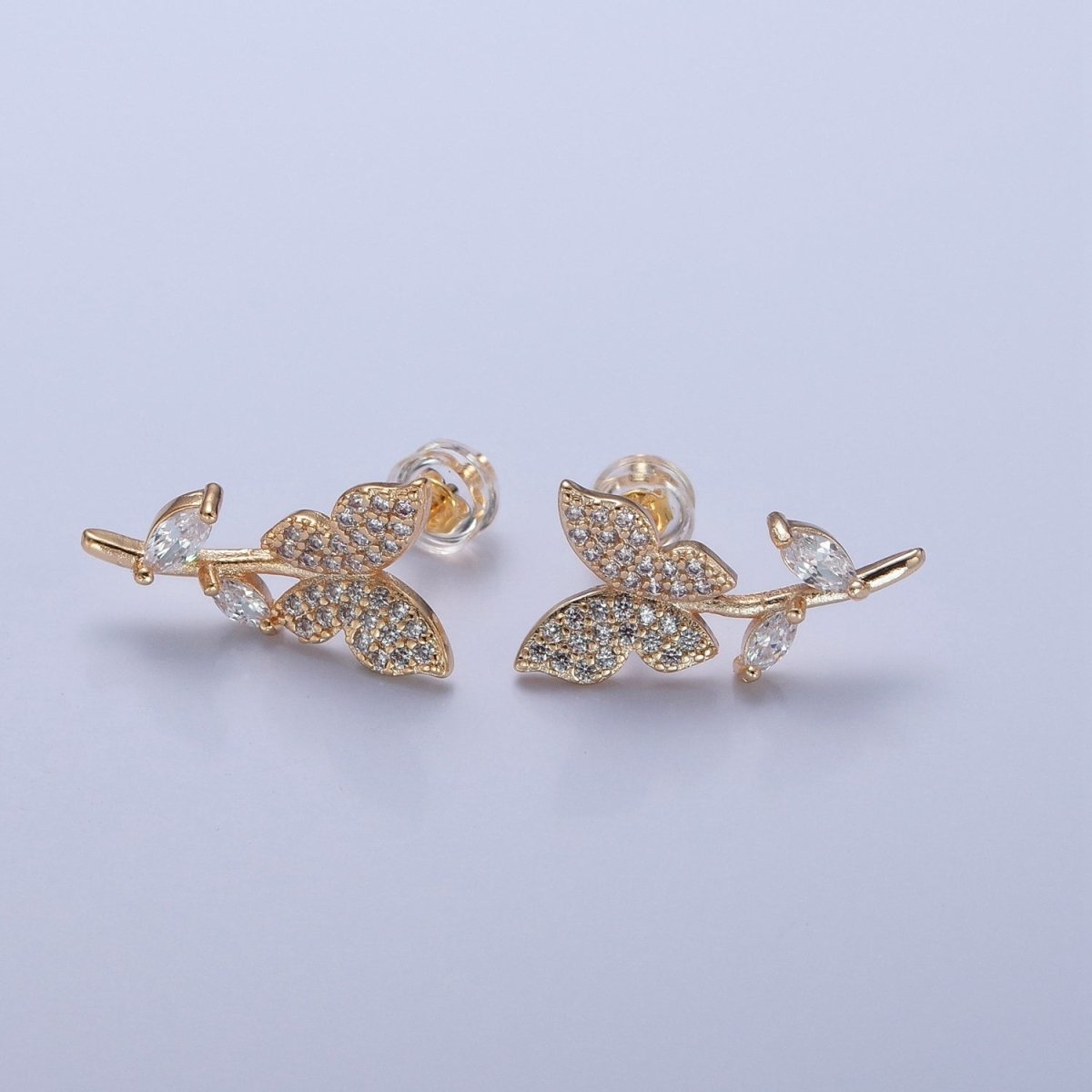 Dainty Butterfly Stud Earring in the Garden Flower CZ Stud V-387 - DLUXCA