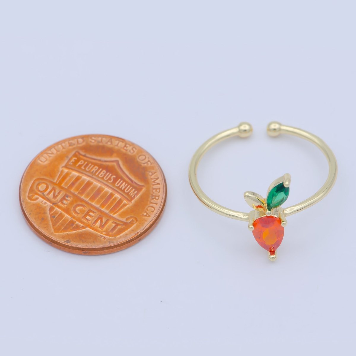 Dainty Carrot Ring, CZ Open Adjustable ring, Minimalist Vegetable Foodie Ring | O-454 - DLUXCA