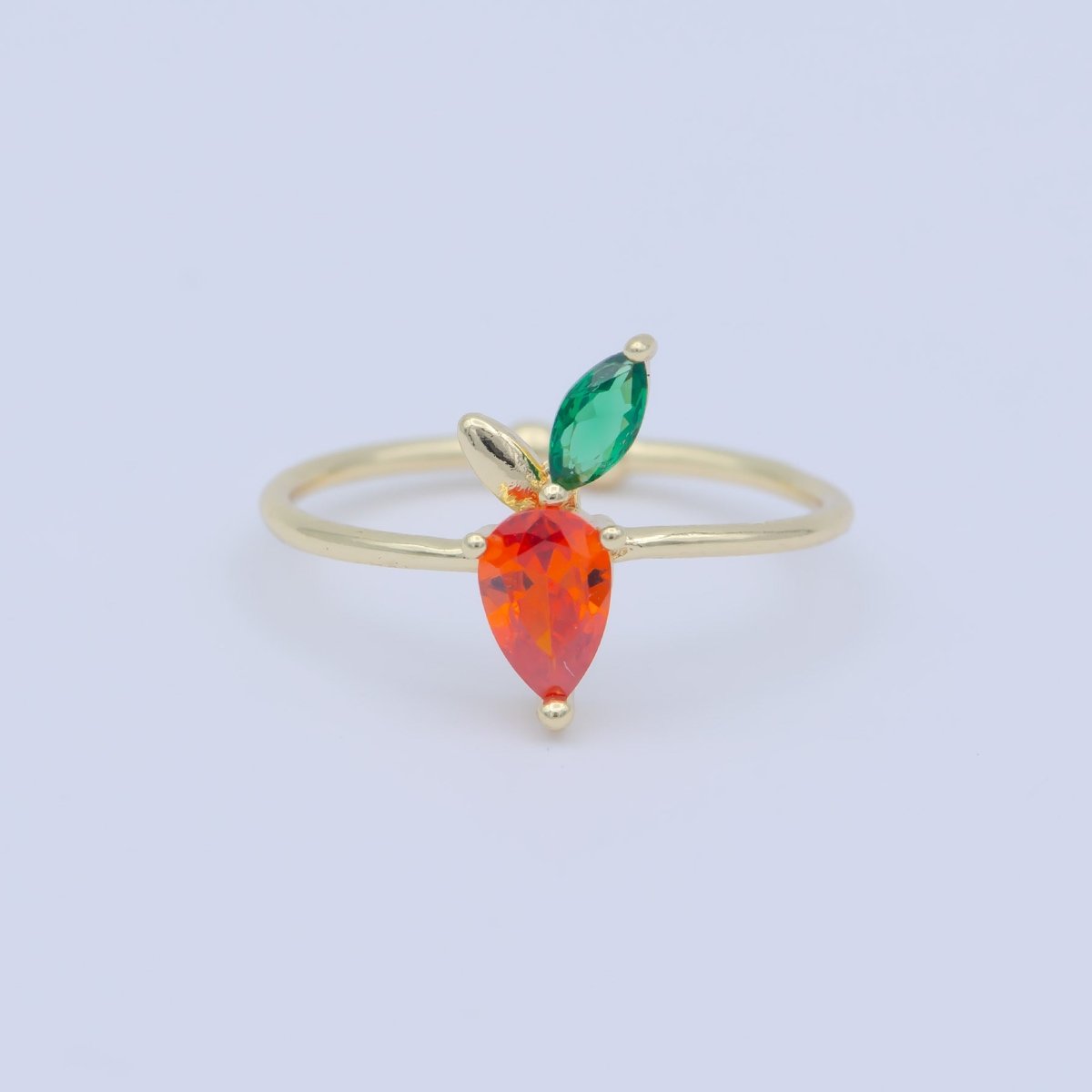 Dainty Carrot Ring, CZ Open Adjustable ring, Minimalist Vegetable Foodie Ring | O-454 - DLUXCA