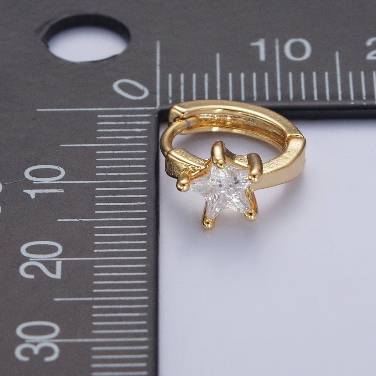 Dainty Celestial Star Cubic Zirconia Gold 12mm Huggie Hoop Earrings Q-161 - DLUXCA