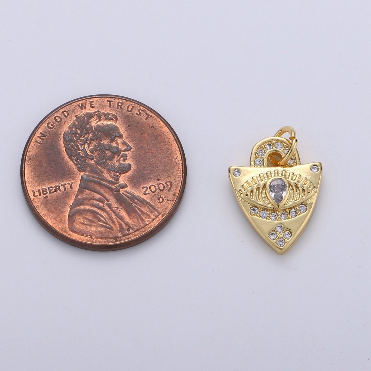 Dainty Charm 24k Gold Filled Micro Pave Evil Eye Pendant Charm, Evil Eye Shield Micro Pave CZ Pendant Charm, For Protection Amulet Jewelry, D-241 - DLUXCA