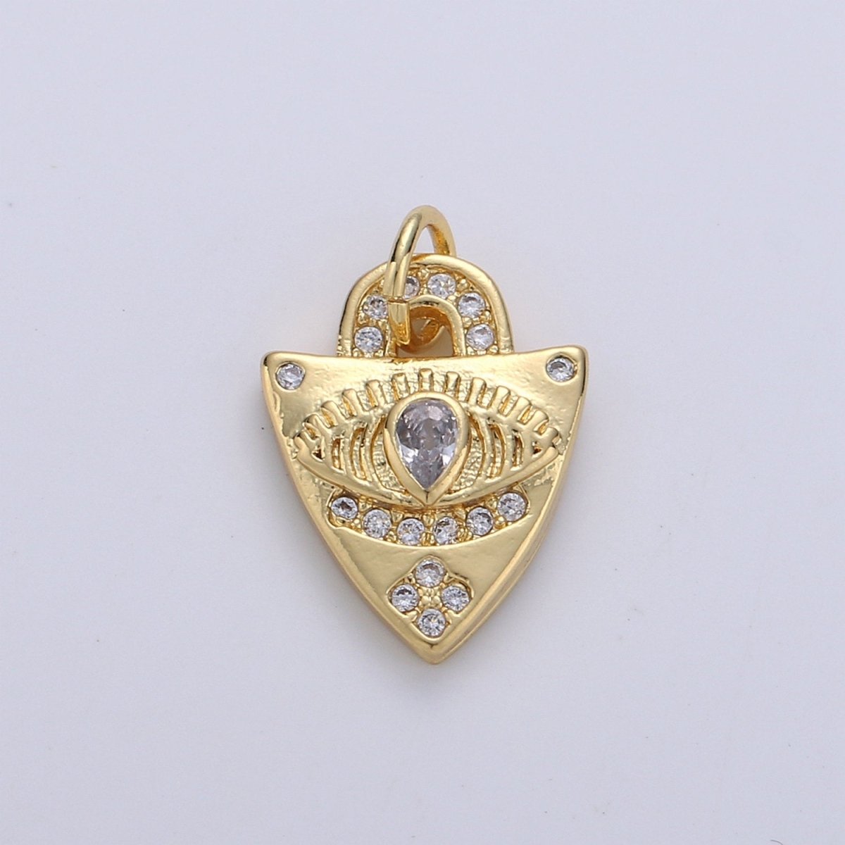 Dainty Charm 24k Gold Filled Micro Pave Evil Eye Pendant Charm, Evil Eye Shield Micro Pave CZ Pendant Charm, For Protection Amulet Jewelry, D-241 - DLUXCA