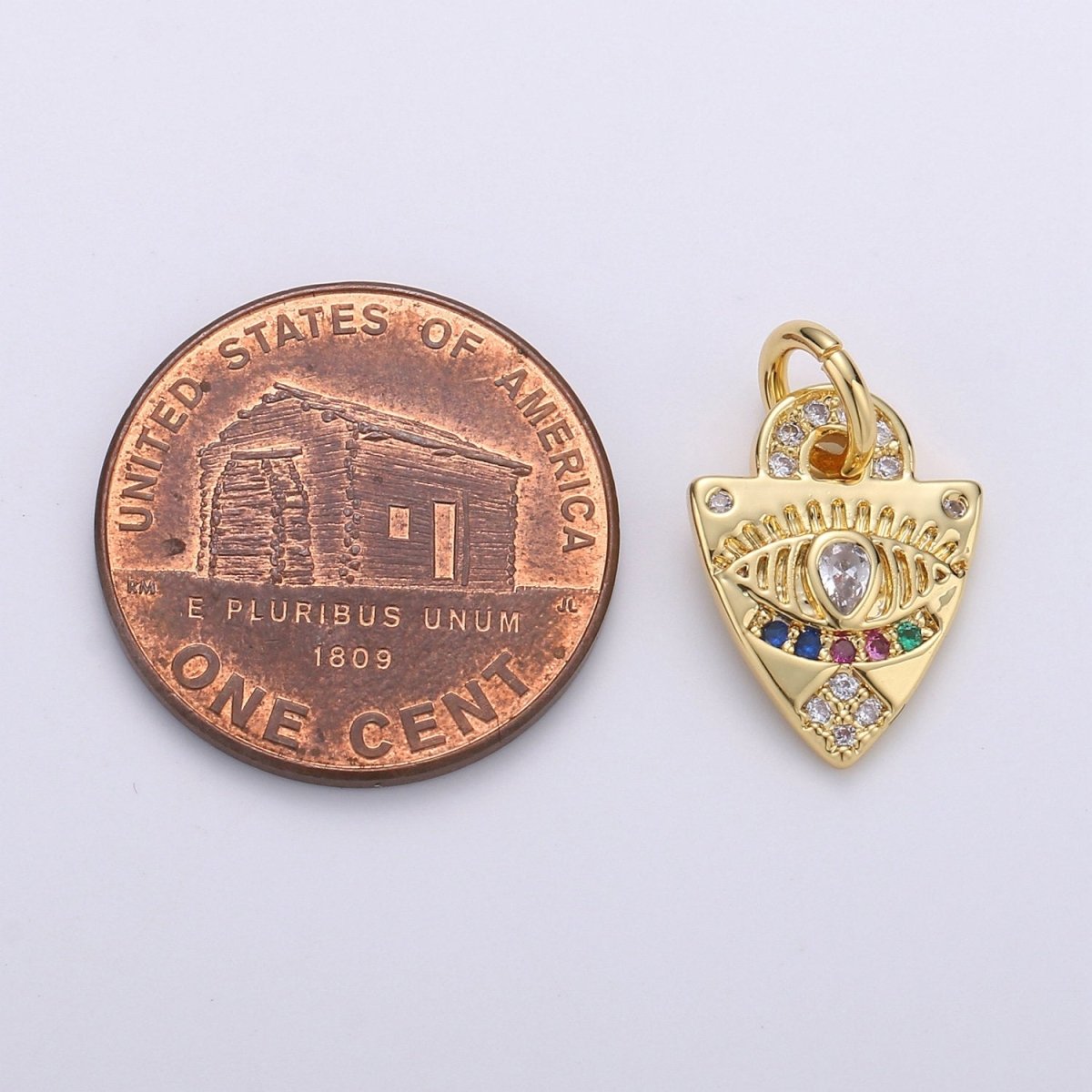 Dainty Charm 24k Gold Filled Micro Pave Evil Eye Pendant Charm, Rainbow Eye Shield CZ Pendant Charm, For Protection Amulet Jewelry, D-360 - DLUXCA