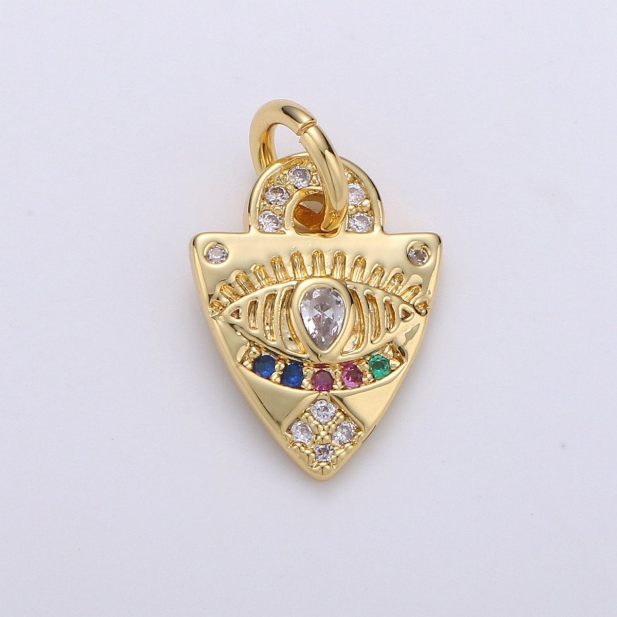 Dainty Charm 24k Gold Filled Micro Pave Evil Eye Pendant Charm, Rainbow Eye Shield CZ Pendant Charm, For Protection Amulet Jewelry, D-360 - DLUXCA