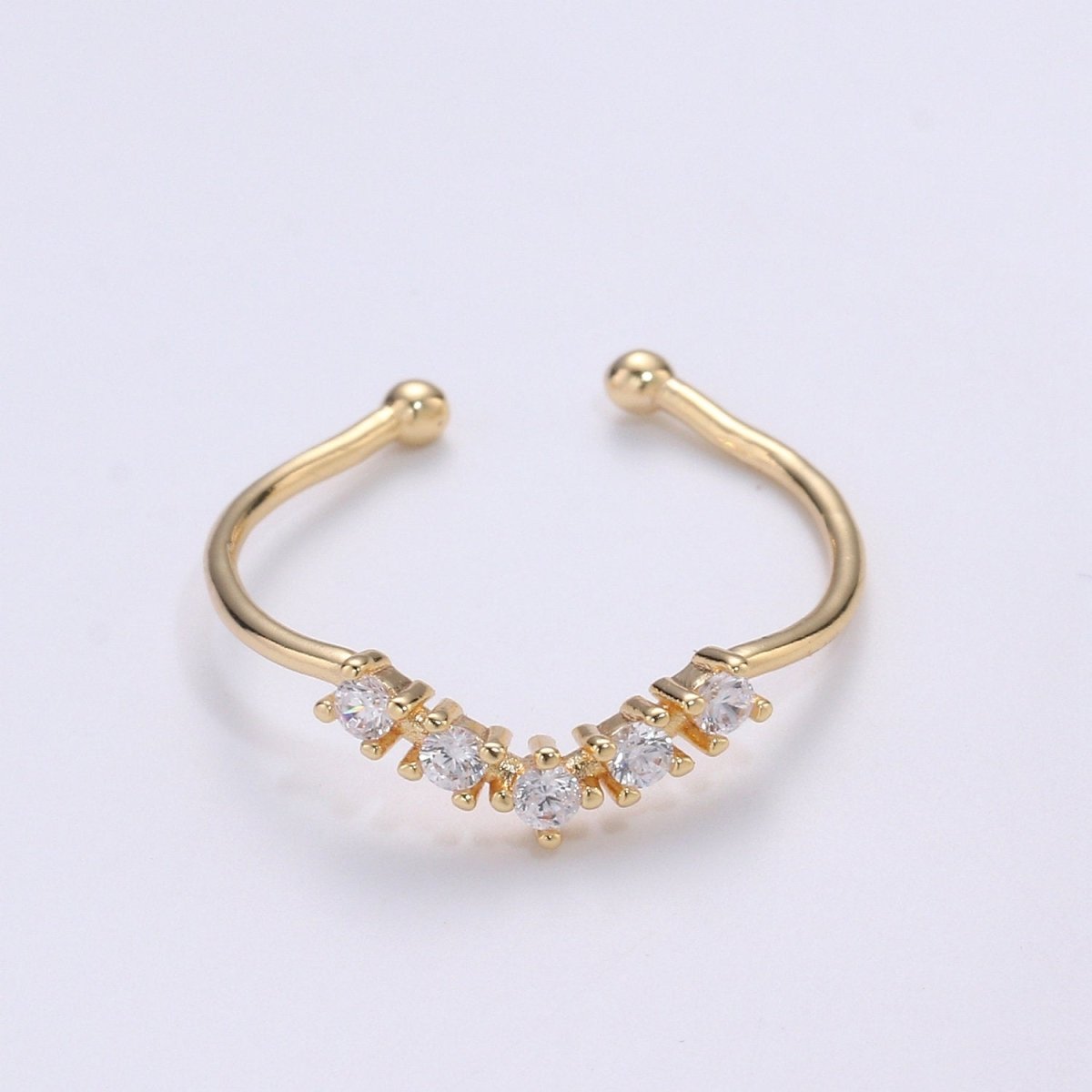 Dainty Chevron Ring, Gold Minimalist Ring, Stacking Ring, Simple Micro Pave Ring, Cubic Zirconia Gold Open Ring, Thin Ring, Gift for Her | R-079 - DLUXCA