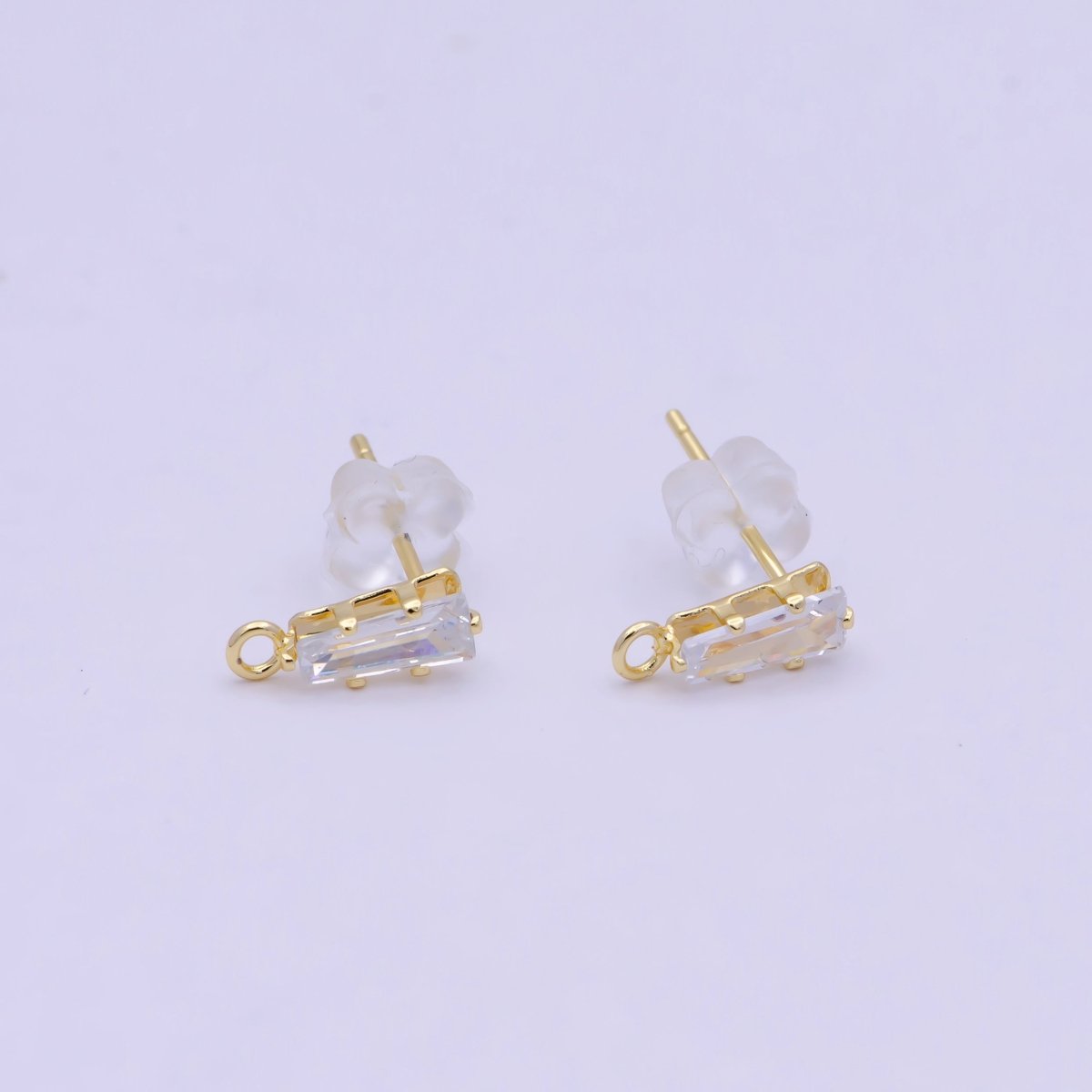 Dainty Clear Baguette Cubic Zirconia Open Loop Gold Stud Earrings L-847 - DLUXCA