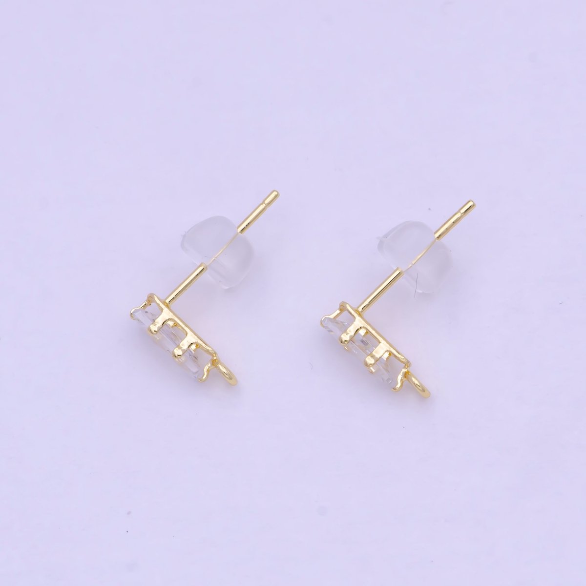 Dainty Clear Baguette Cubic Zirconia Open Loop Gold Stud Earrings L-847 - DLUXCA