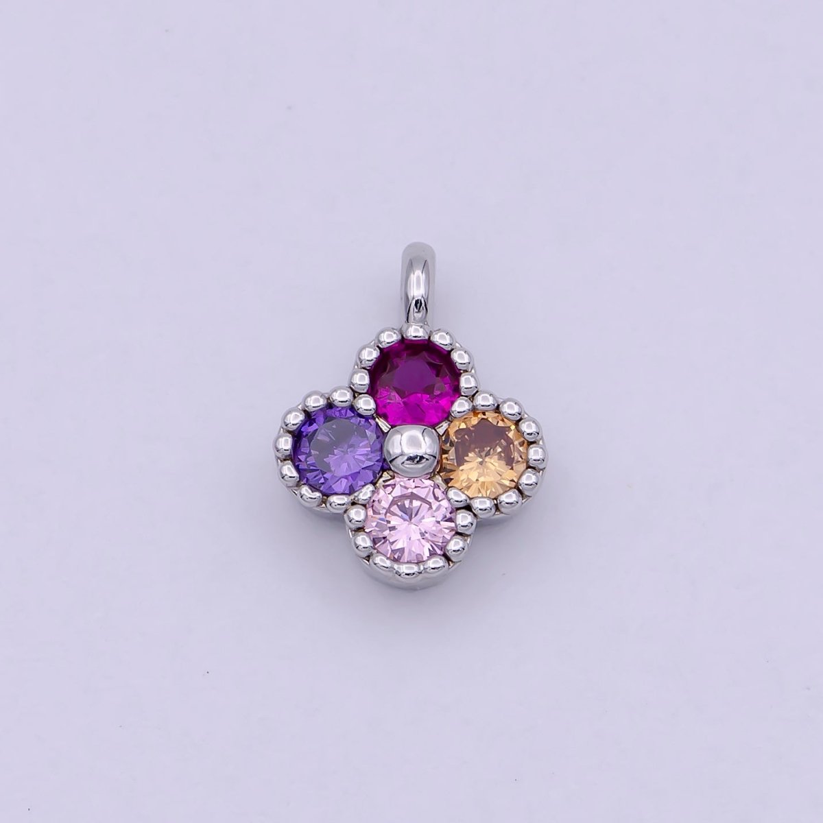 Dainty Clover Charm Multi Color Cubic Charm for Bracelet Earring Necklace Component 11x9mm in Gold / Silver, C-767 - DLUXCA