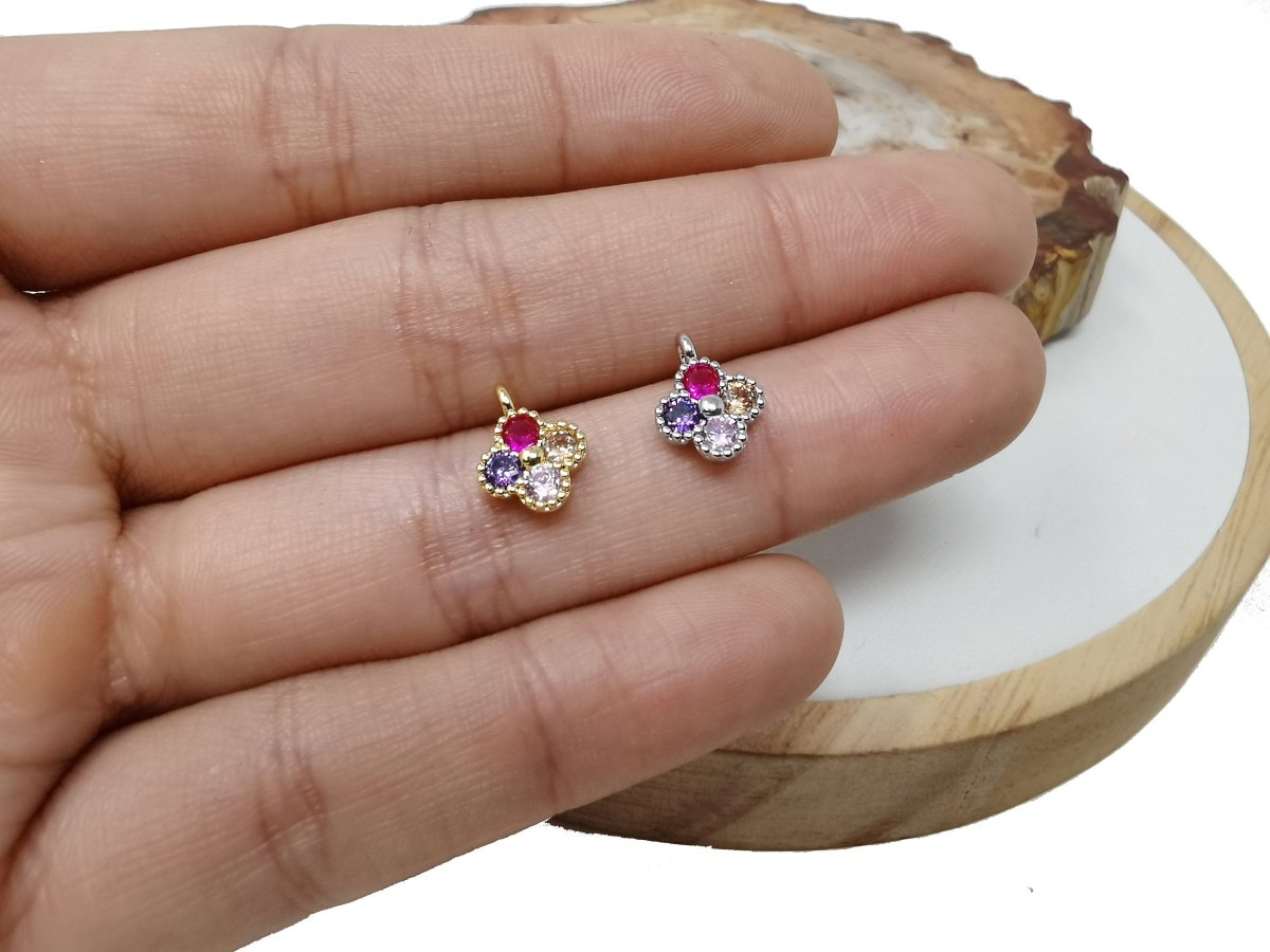Dainty Clover Charm Multi Color Cubic Charm for Bracelet Earring Necklace Component 11x9mm in Gold / Silver, C-767 - DLUXCA