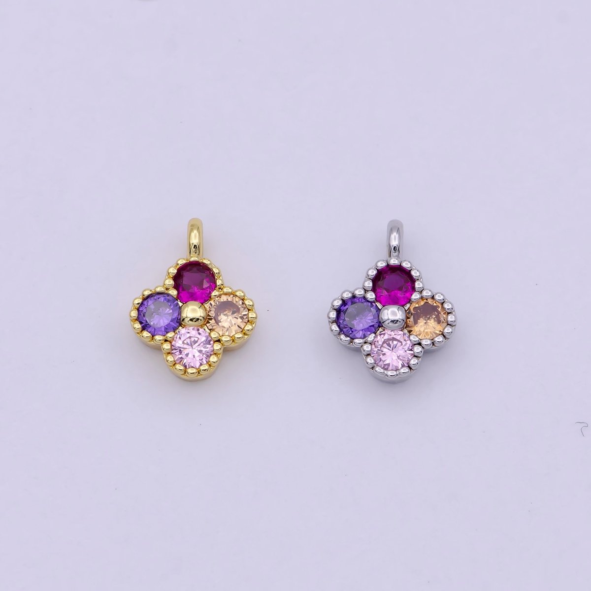 Dainty Clover Charm Multi Color Cubic Charm for Bracelet Earring Necklace Component 11x9mm in Gold / Silver, C-767 - DLUXCA