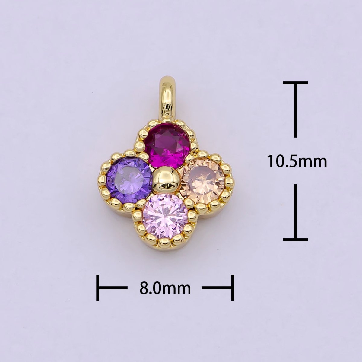 Dainty Clover Charm Multi Color Cubic Charm for Bracelet Earring Necklace Component 11x9mm in Gold / Silver, C-767 - DLUXCA