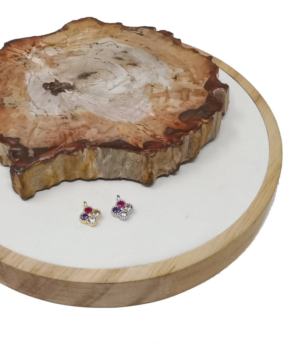 Dainty Clover Charm Multi Color Cubic Charm for Bracelet Earring Necklace Component 11x9mm in Gold / Silver, C-767 - DLUXCA