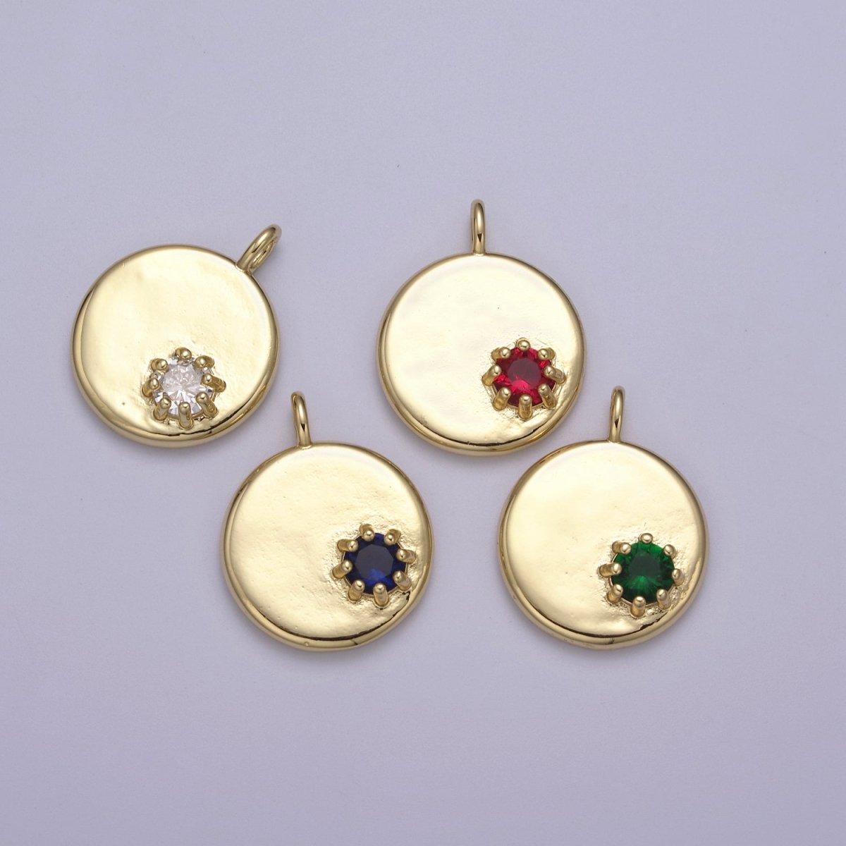 Dainty Coin Charm With Color Cz Stone for Necklace Bracelet Supply H-531 H-537 H-538 H-540 - DLUXCA