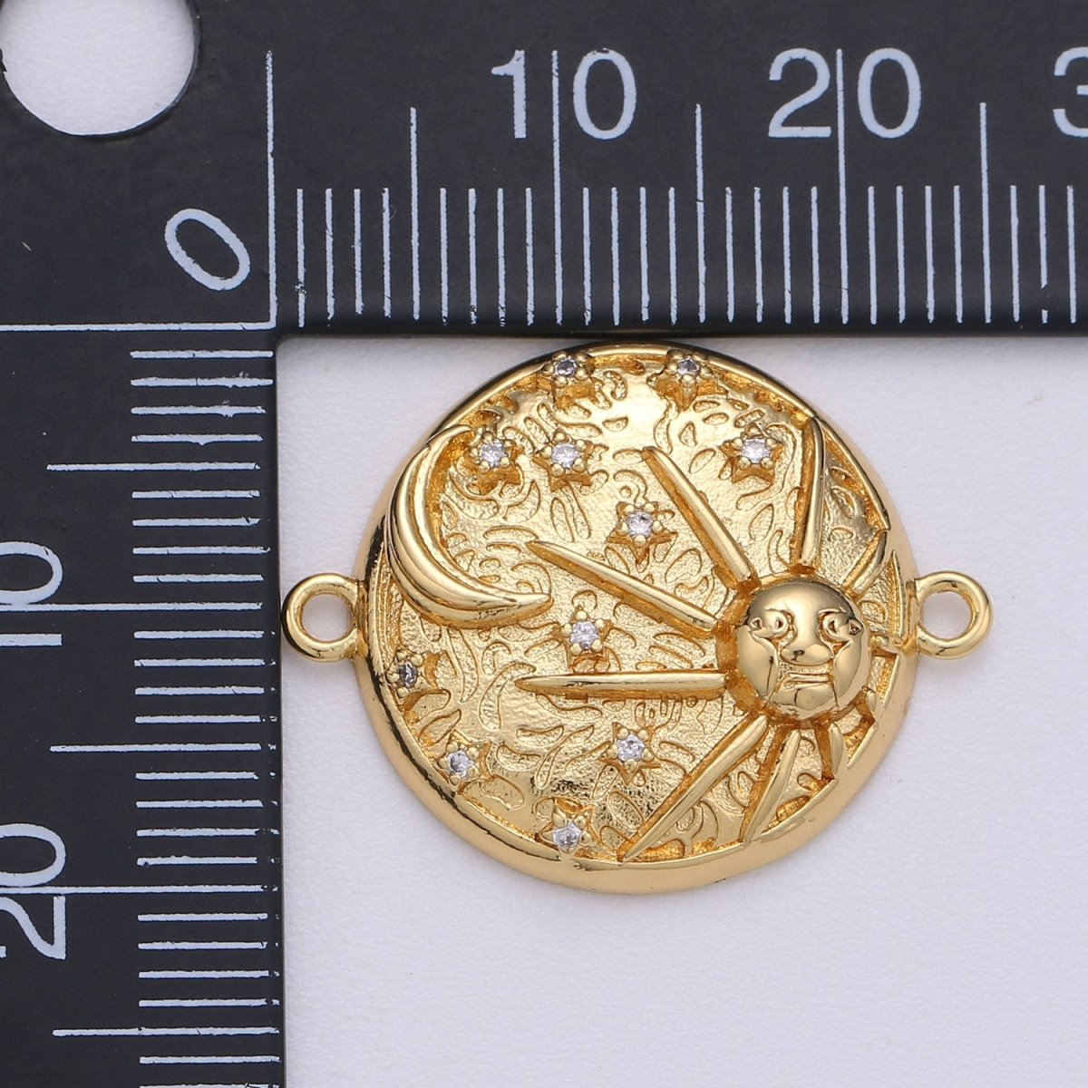 Dainty Coin CZ Celestial Connector Charms Sun, Moon and Star Coin Star Charm Gold Filled Gold CZ Drop Charm Pendant, Celestial Jewelry F-459 - DLUXCA