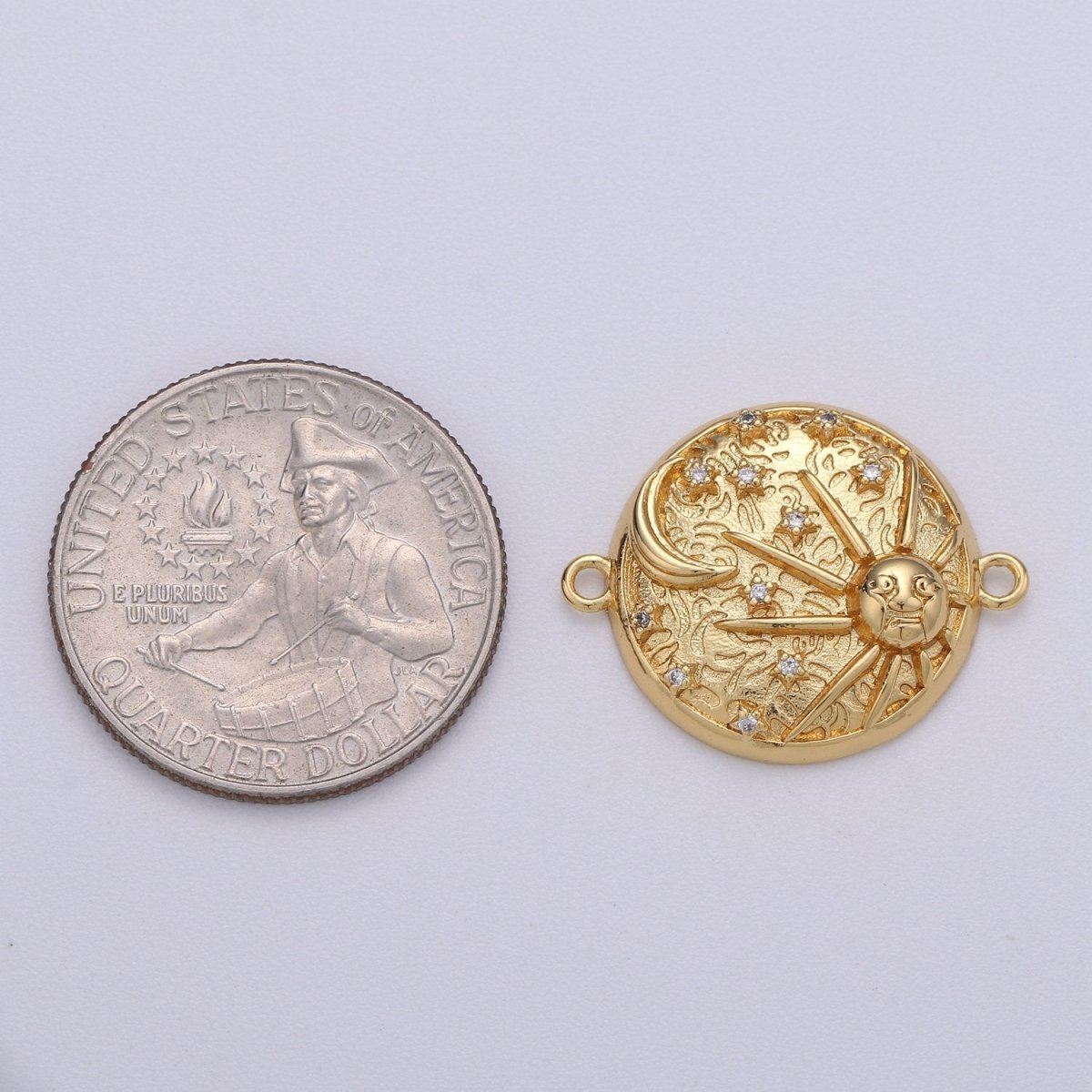 Dainty Coin CZ Celestial Connector Charms Sun, Moon and Star Coin Star Charm Gold Filled Gold CZ Drop Charm Pendant, Celestial Jewelry F-459 - DLUXCA