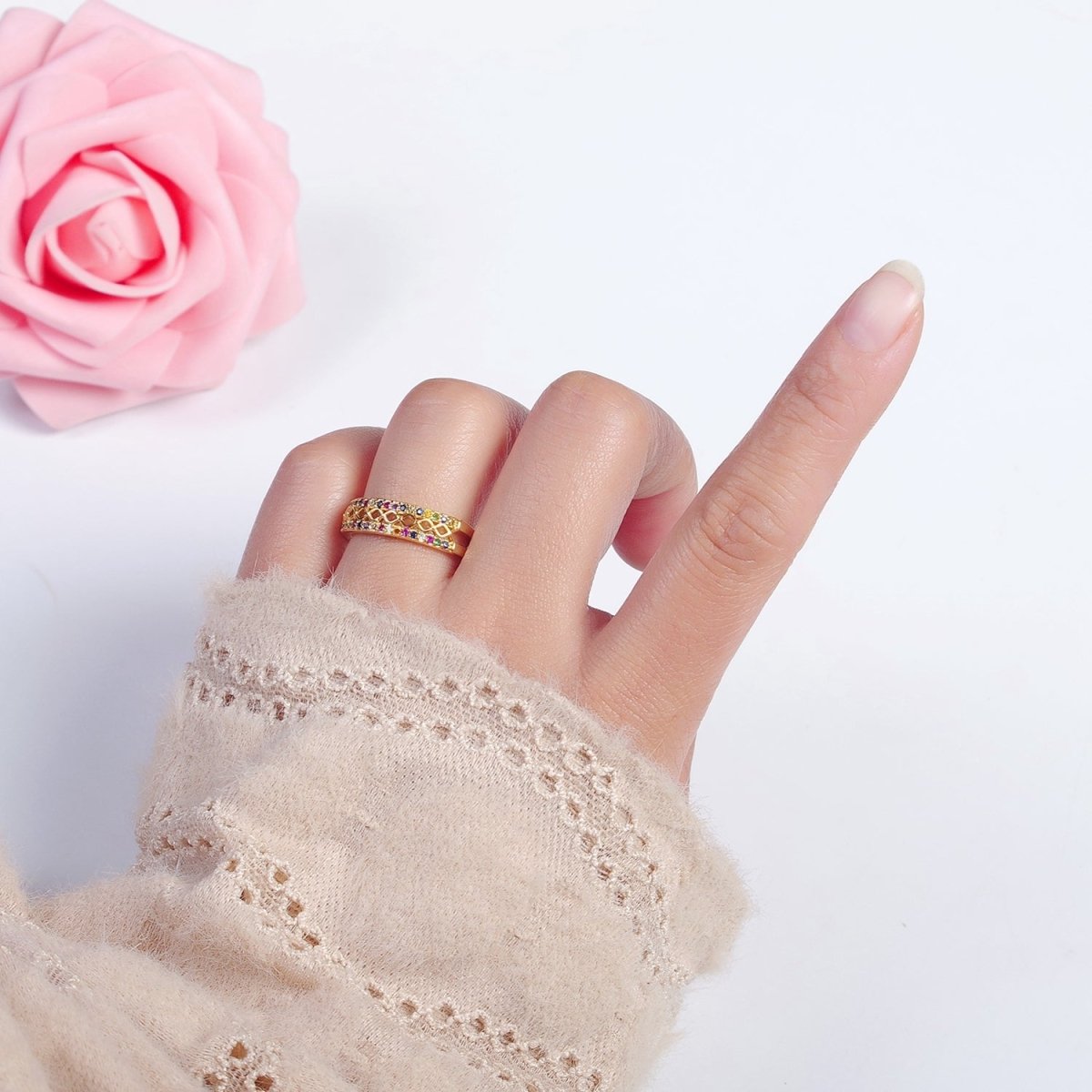 Dainty Colorful Cz Stone Rhombus Vintage Style Ring O-2136 - DLUXCA