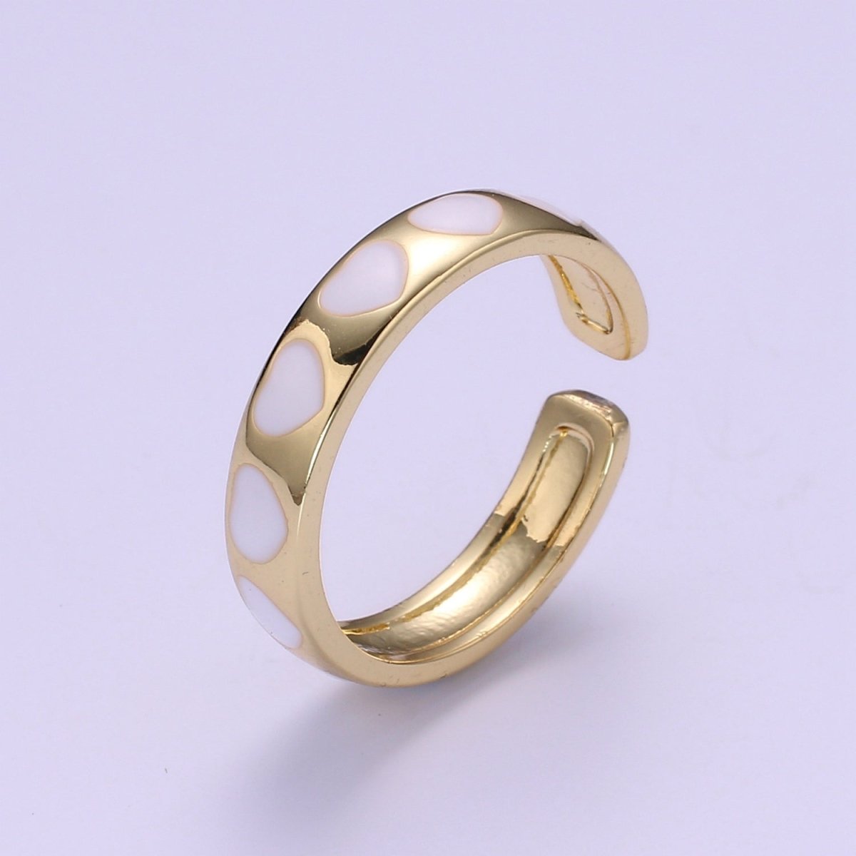 Dainty Colorful Enamel Heart Adjustable Ring, Gold Enamel Open Ring, Black Pink Teal Purple White Enamel Heart Jewelry Trend O-305 ~ O-310 O-312 R-059 - DLUXCA