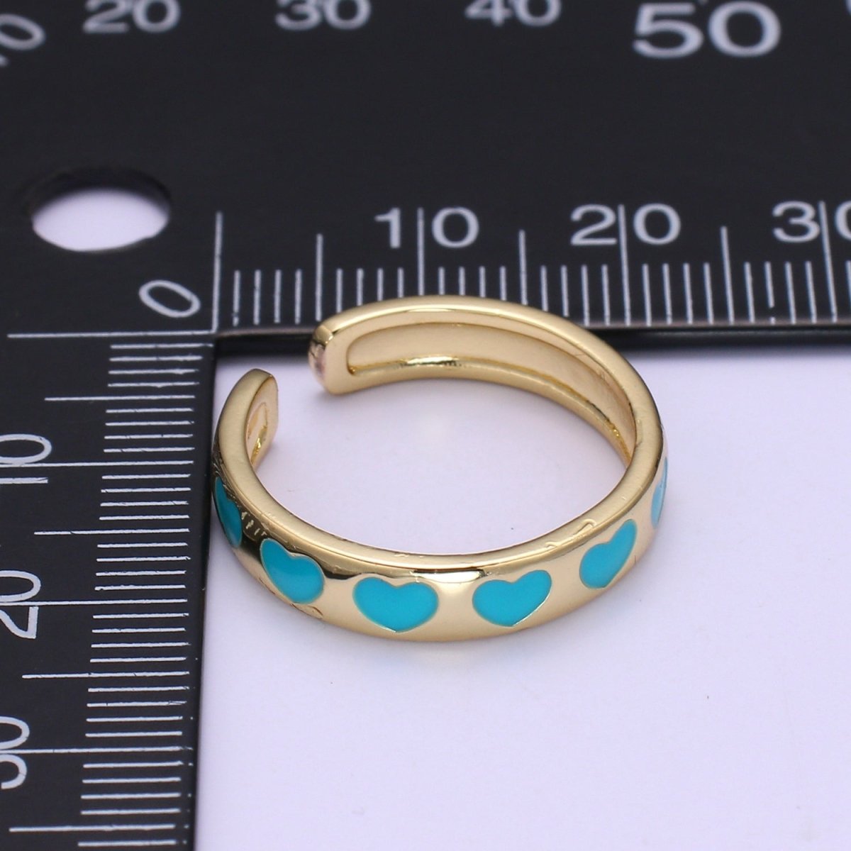 Dainty Colorful Enamel Heart Adjustable Ring, Gold Enamel Open Ring, Black Pink Teal Purple White Enamel Heart Jewelry Trend O-305 ~ O-310 O-312 R-059 - DLUXCA