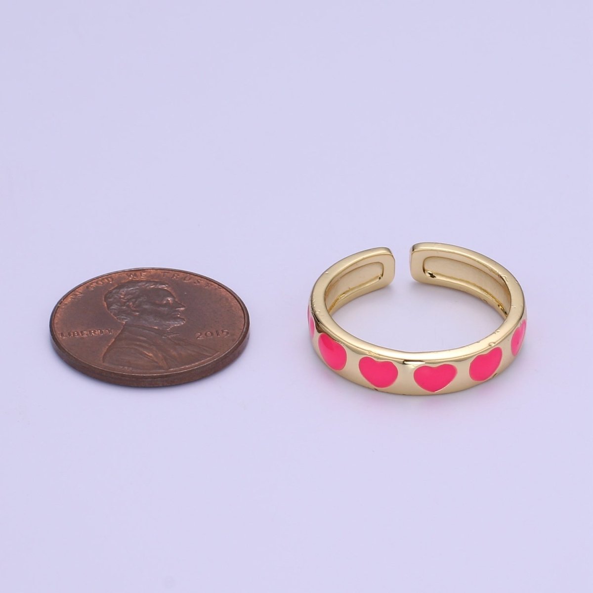 Dainty Colorful Enamel Heart Adjustable Ring, Gold Enamel Open Ring, Black Pink Teal Purple White Enamel Heart Jewelry Trend O-305 ~ O-310 O-312 R-059 - DLUXCA