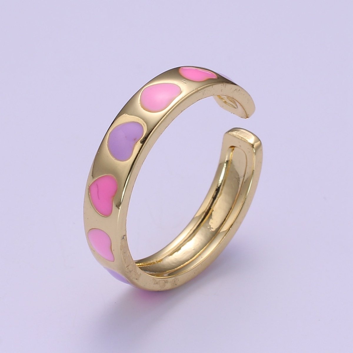 Dainty Colorful Enamel Heart Adjustable Ring, Gold Enamel Open Ring, Black Pink Teal Purple White Enamel Heart Jewelry Trend O-305 ~ O-310 O-312 R-059 - DLUXCA