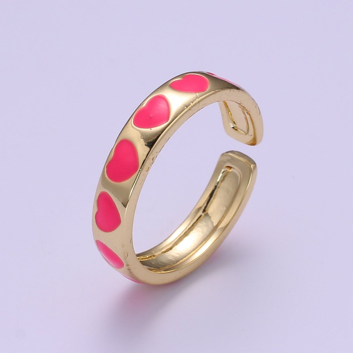 Dainty Colorful Enamel Heart Adjustable Ring, Gold Enamel Open Ring, Black Pink Teal Purple White Enamel Heart Jewelry Trend O-305 ~ O-310 O-312 R-059 - DLUXCA