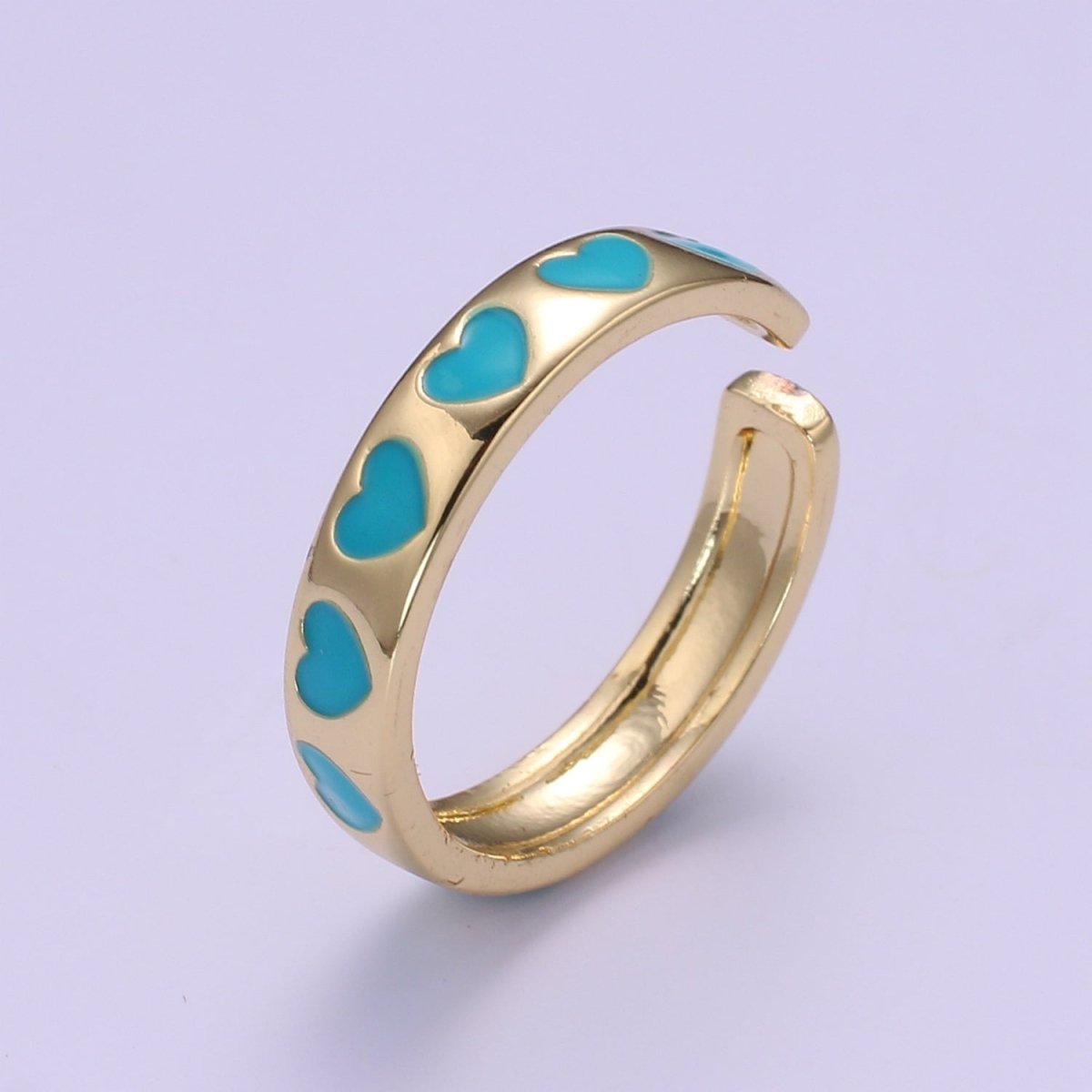 Dainty Colorful Enamel Heart Adjustable Ring, Gold Enamel Open Ring, Black Pink Teal Purple White Enamel Heart Jewelry Trend O-305 ~ O-310 O-312 R-059 - DLUXCA