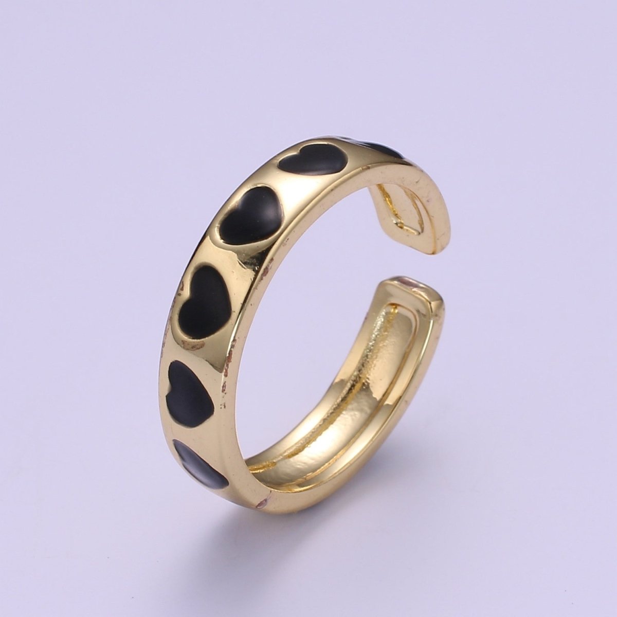 Dainty Colorful Enamel Heart Adjustable Ring, Gold Enamel Open Ring, Black Pink Teal Purple White Enamel Heart Jewelry Trend O-305 ~ O-310 O-312 R-059 - DLUXCA