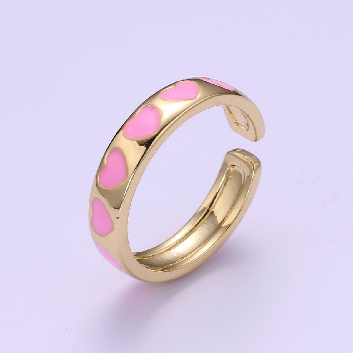 Dainty Colorful Enamel Heart Adjustable Ring, Gold Enamel Open Ring, Black Pink Teal Purple White Enamel Heart Jewelry Trend O-305 ~ O-310 O-312 R-059 - DLUXCA