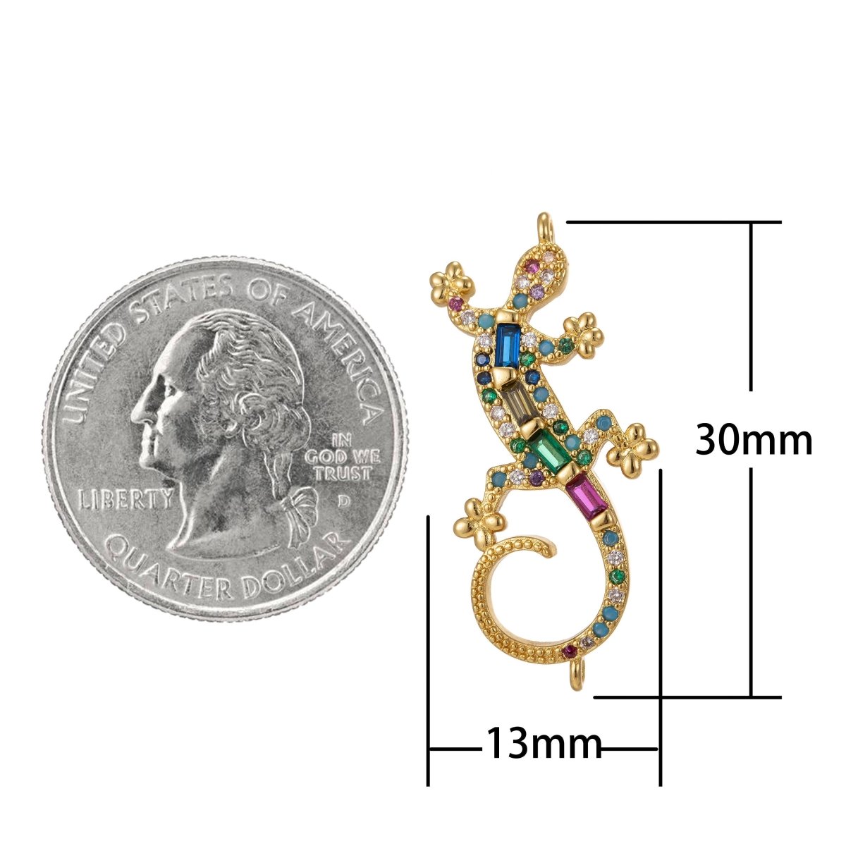 Dainty Colorful Micro Pave Gecko Charm, Cubic Lizard Charm Gold Filled Reptile Charm Animal Charm for Necklace, Earring Component F-314 - DLUXCA