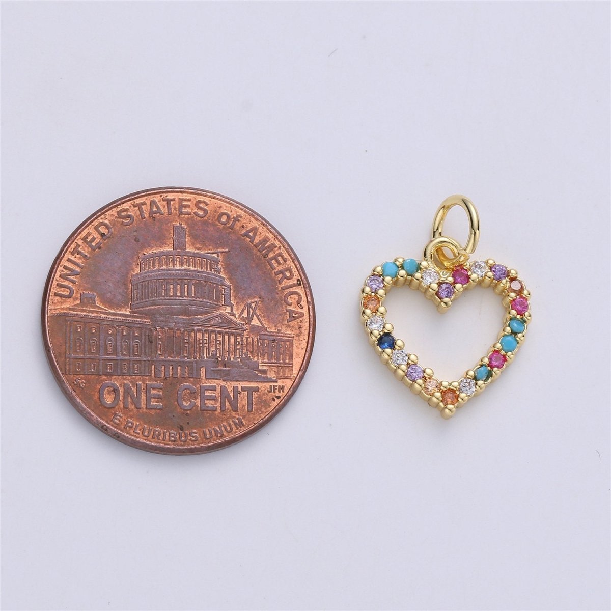 Dainty Colorful Micro Pave Heart Charm, Cubic Heart Shape Charm Gold Love Charm 17mm x 12mm for bracelet necklace earring charm E-517 - DLUXCA