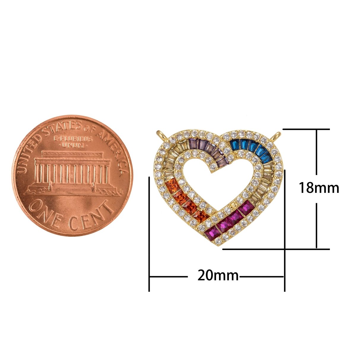 Dainty Colorful Micro Pave Heart Charm, Cubic Heart Shape Charm Gold Love Charm 18x20mm Double bail Charm for Necklace Component F-311 - DLUXCA