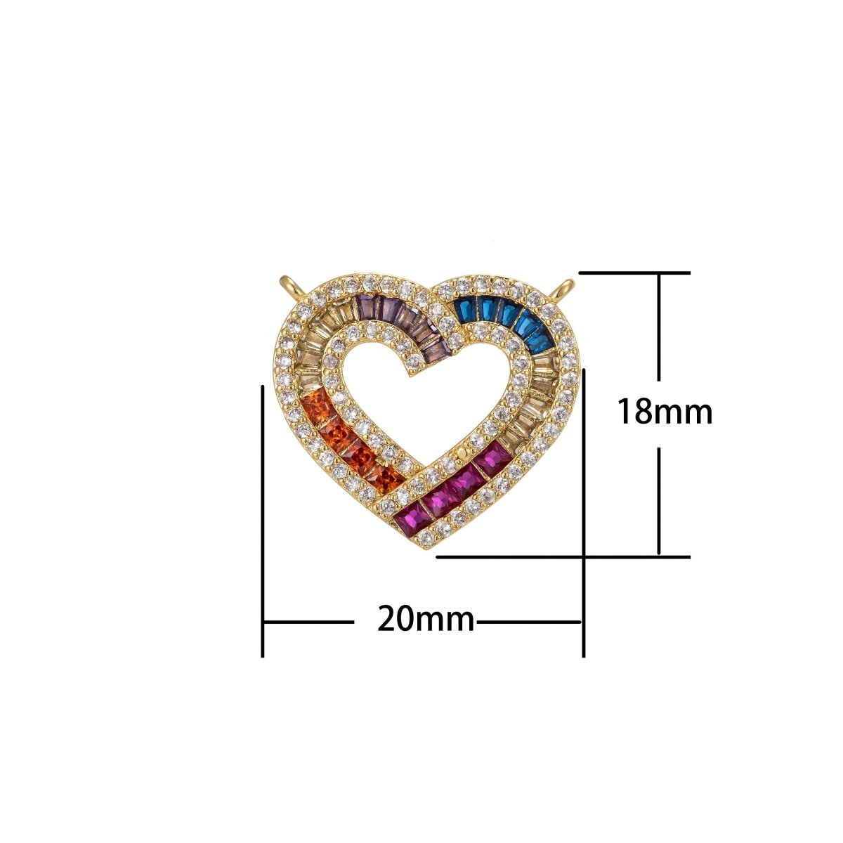 Dainty Colorful Micro Pave Heart Charm, Cubic Heart Shape Charm Gold Love Charm 18x20mm Double bail Charm for Necklace Component F-311 - DLUXCA
