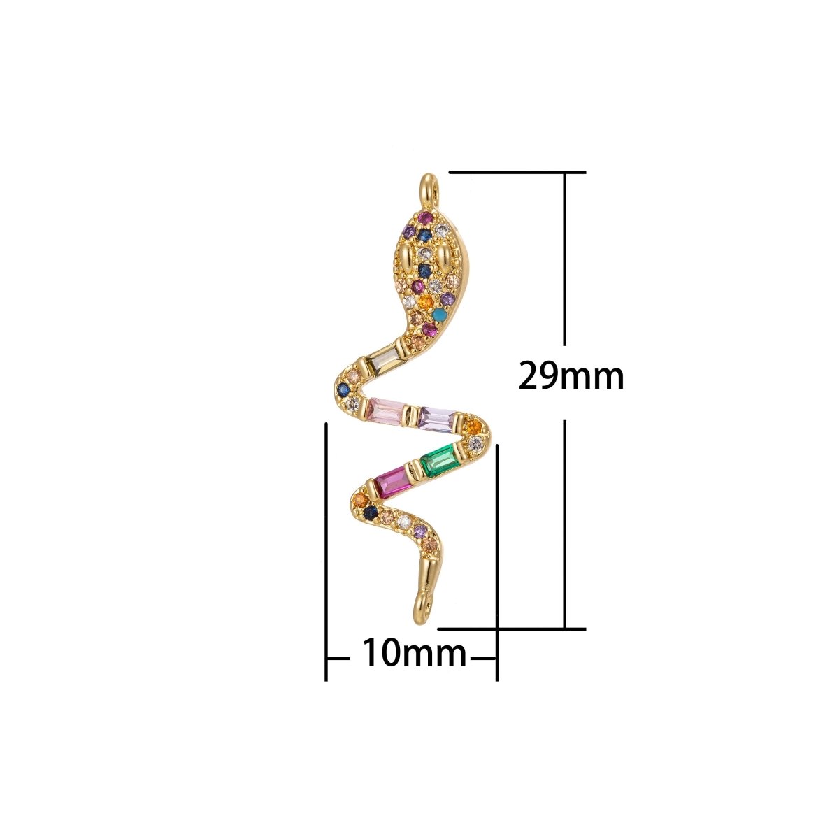 Dainty Colorful Micro Pave Snake Charm, Cubic Snake Charm Gold Filled Serpent Charm Animal Charm for Necklace, Earring, Bracelet Component F-313 - DLUXCA