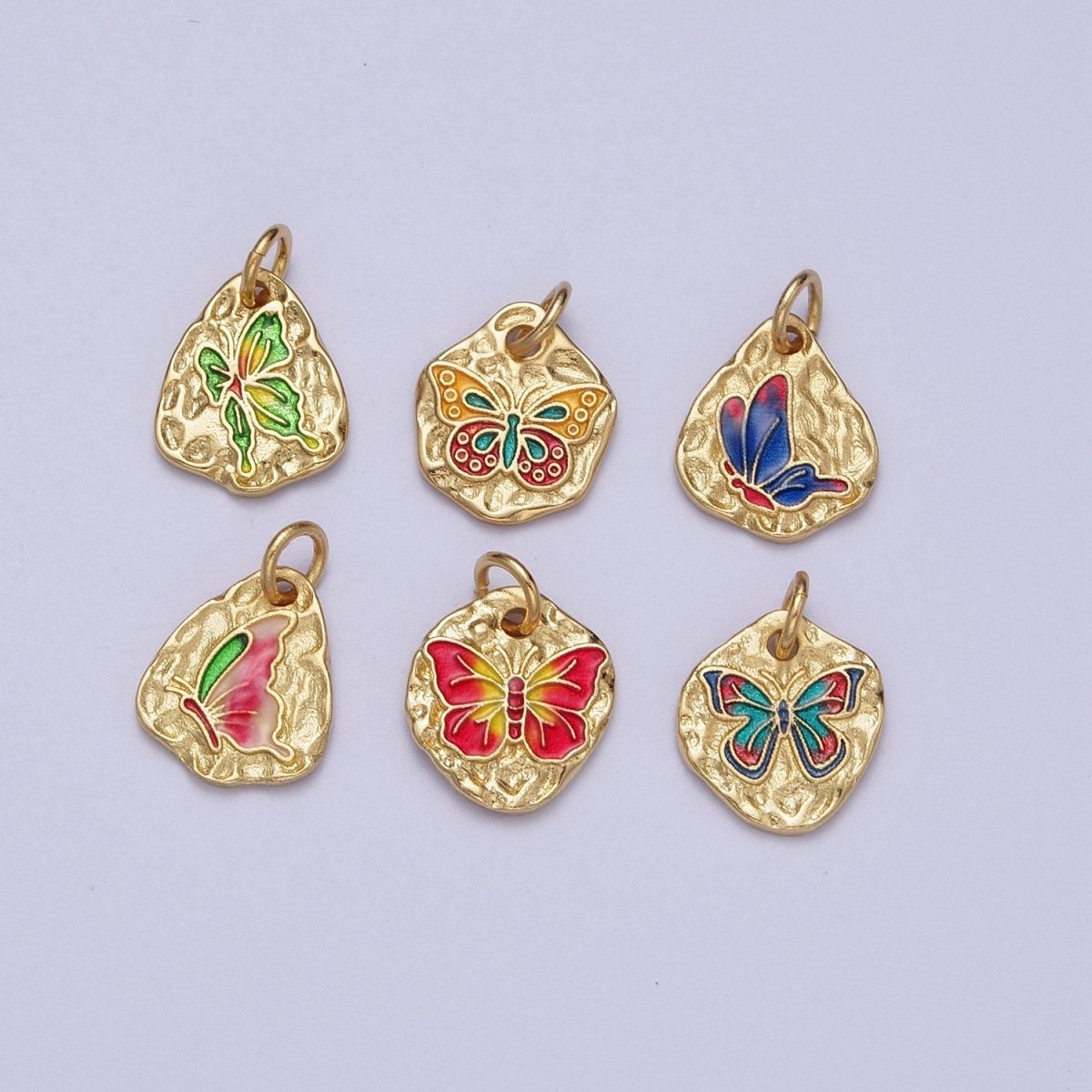 Dainty Colorful Monarch Butterfly Rustic Hammered Gold & Silver Charm | A-319,A-320 A-321, A-338, A-354, A-364 A-520 A-533 A-546 A-572 - DLUXCA