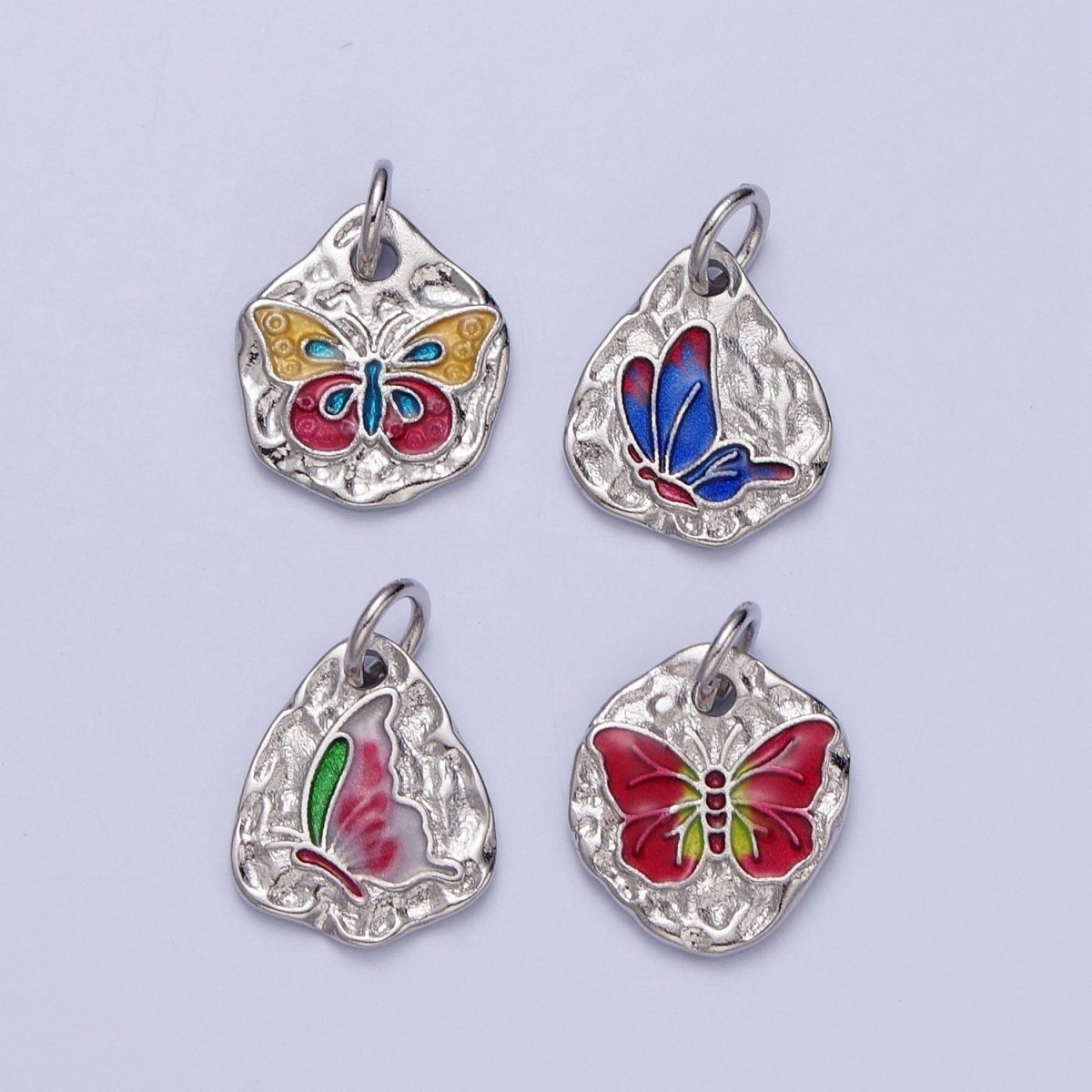 Dainty Colorful Monarch Butterfly Rustic Hammered Gold & Silver Charm | A-319,A-320 A-321, A-338, A-354, A-364 A-520 A-533 A-546 A-572 - DLUXCA