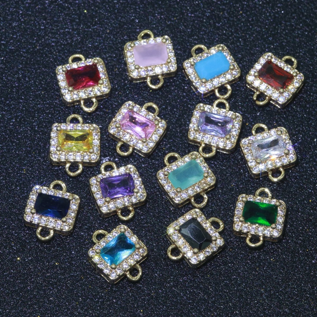 Dainty Colorful Rectangle Cz Charm connector for earring necklace supply F-856~F-869 - DLUXCA