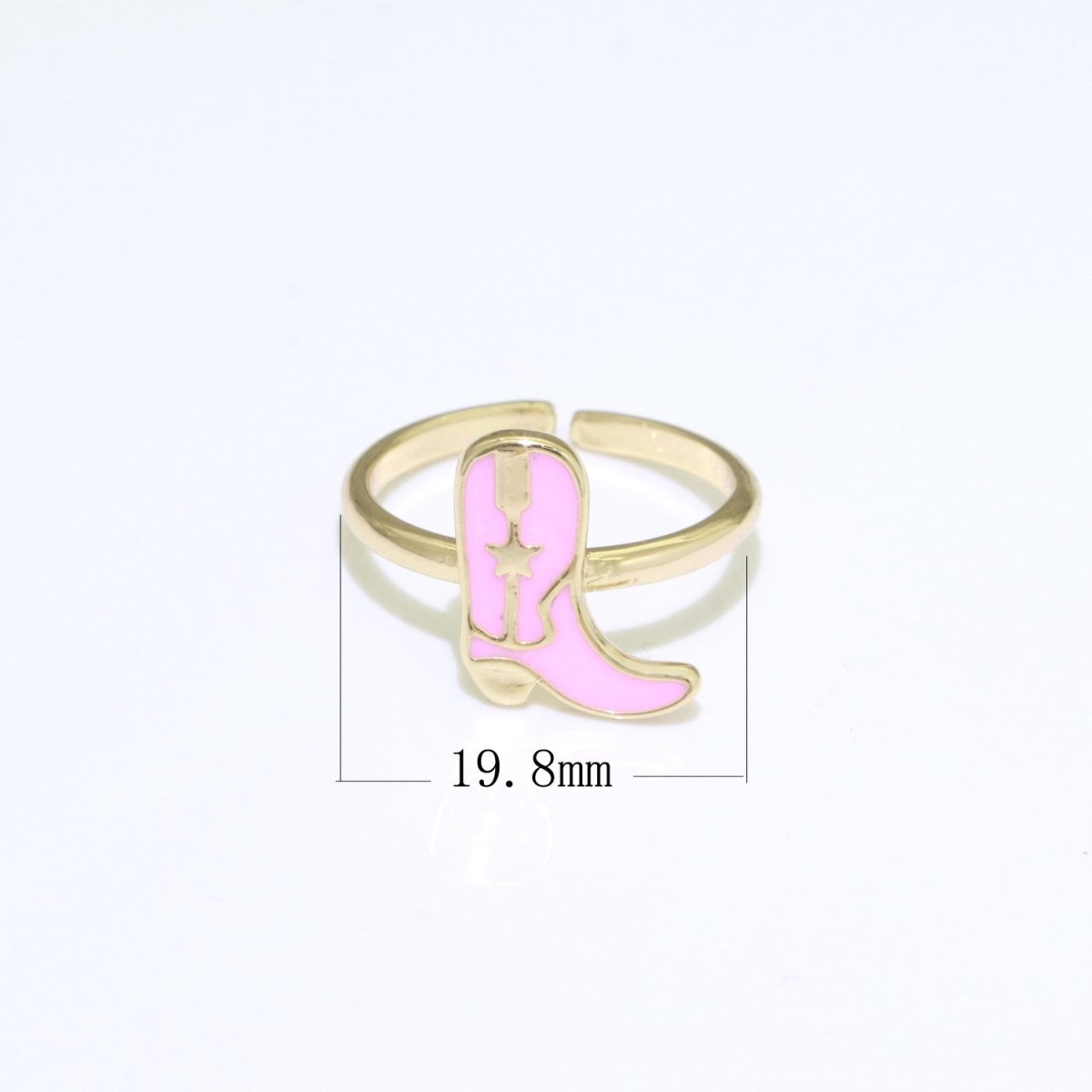 Dainty Cowboy Boots Stacking Ring, Gold Minimalist Ring Open Adjustable Ring Pink Enamel Ring Gold Filled O-540 - DLUXCA