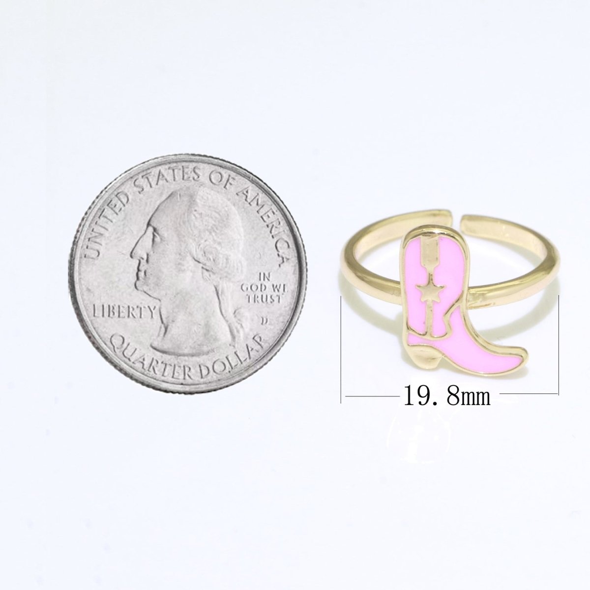 Dainty Cowboy Boots Stacking Ring, Gold Minimalist Ring Open Adjustable Ring Pink Enamel Ring Gold Filled O-540 - DLUXCA
