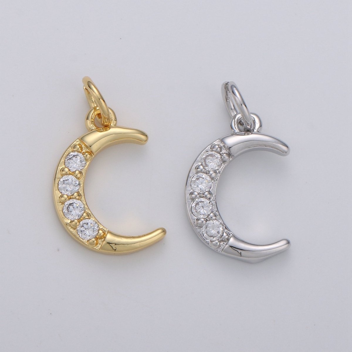 Dainty Crescent Moon Charm Pendant- Micro Pave Silver, Gold Filled Half moon charm pendant, Crescent Moon Pendant Celestial Jewelry D-182 D-183 - DLUXCA