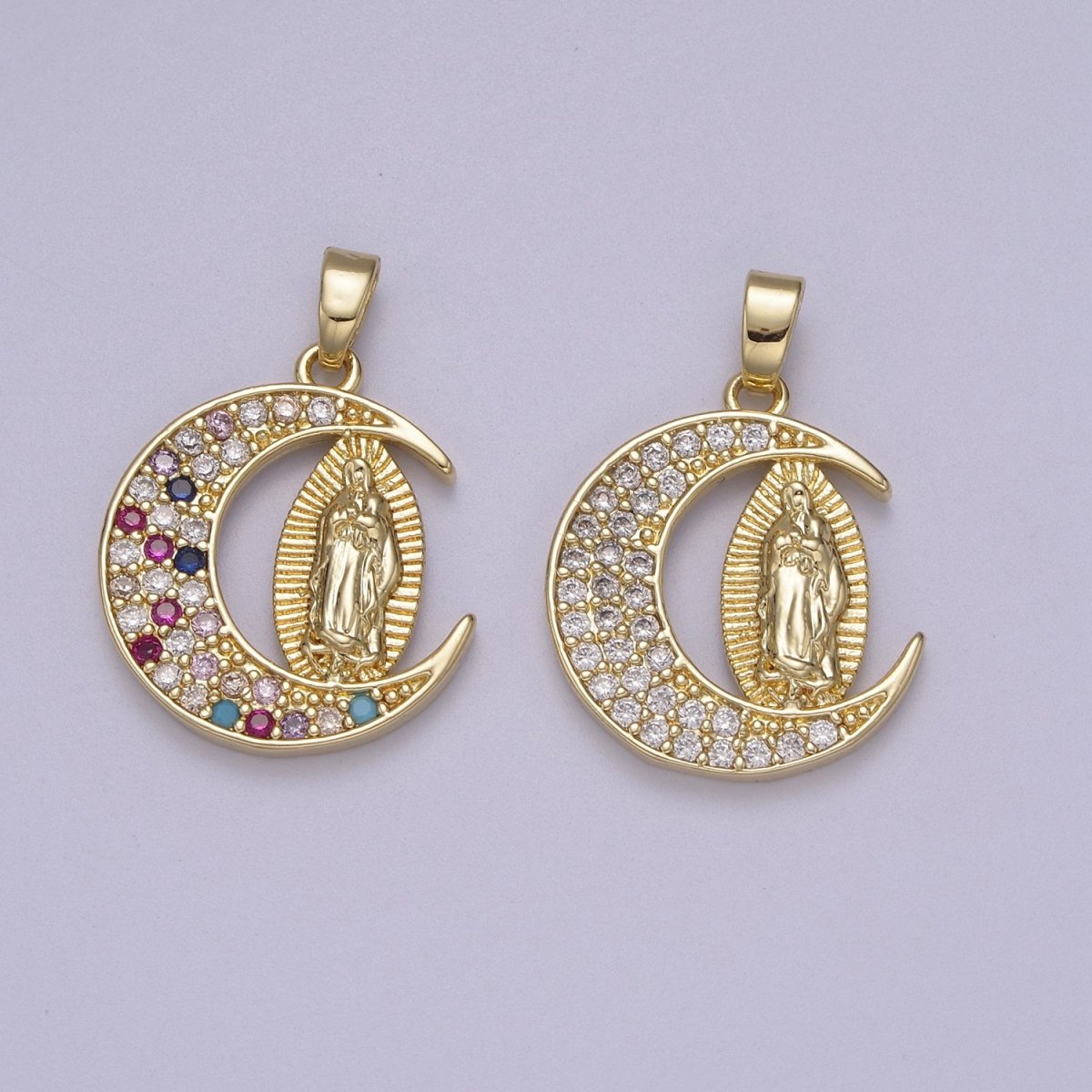 Dainty Crescent Moon Pendant with Lady Guadalupe Virgin Mary Charm N-588 N-589 - DLUXCA