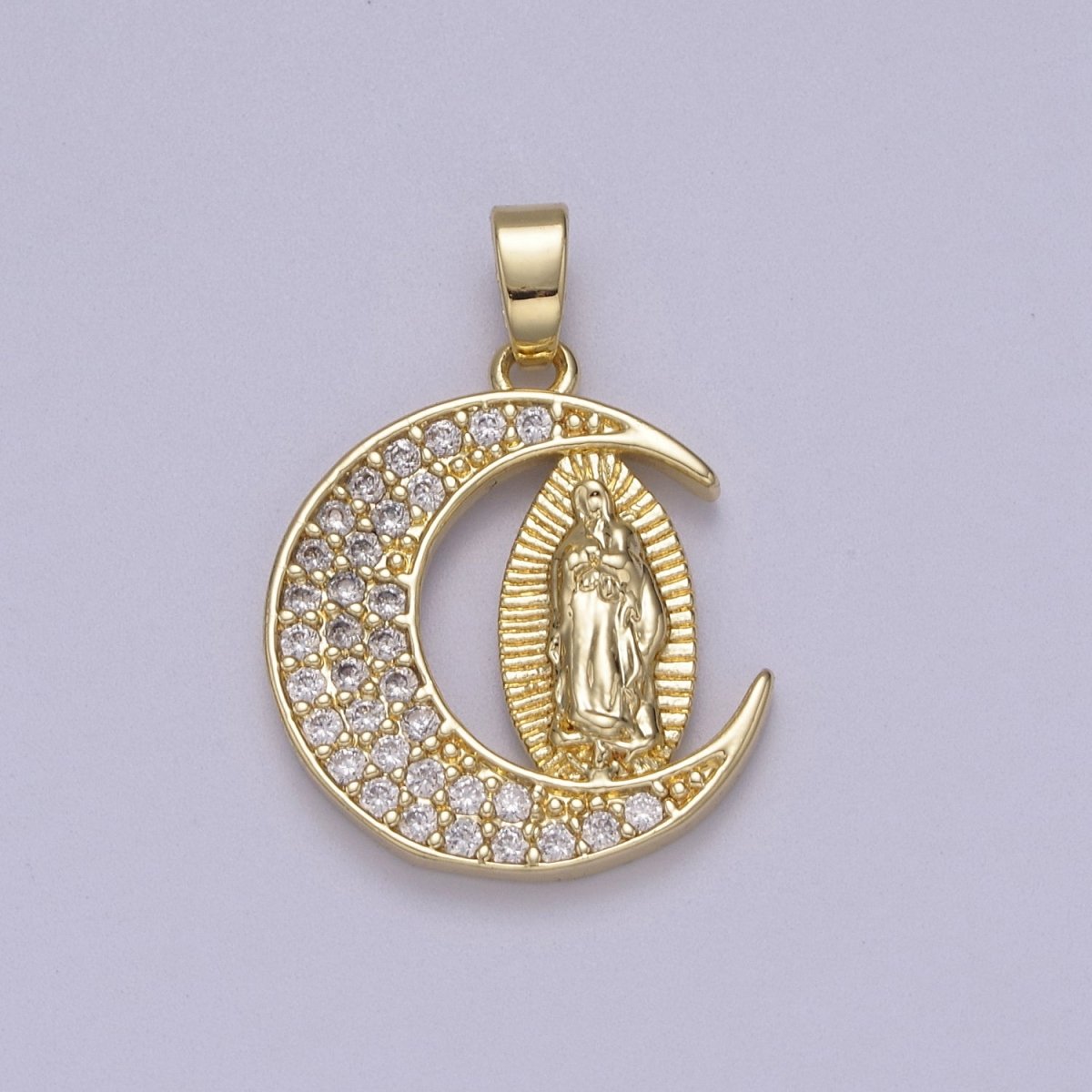 Dainty Crescent Moon Pendant with Lady Guadalupe Virgin Mary Charm N-588 N-589 - DLUXCA