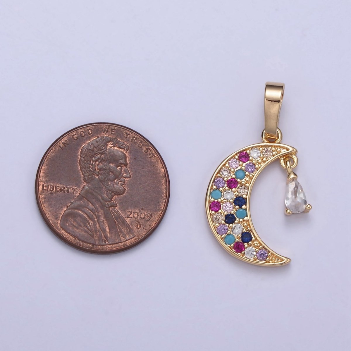 Dainty Crescent Moon Pendant with Multi Color Cz Stone for Celestial Jewelry Making H-548 - DLUXCA