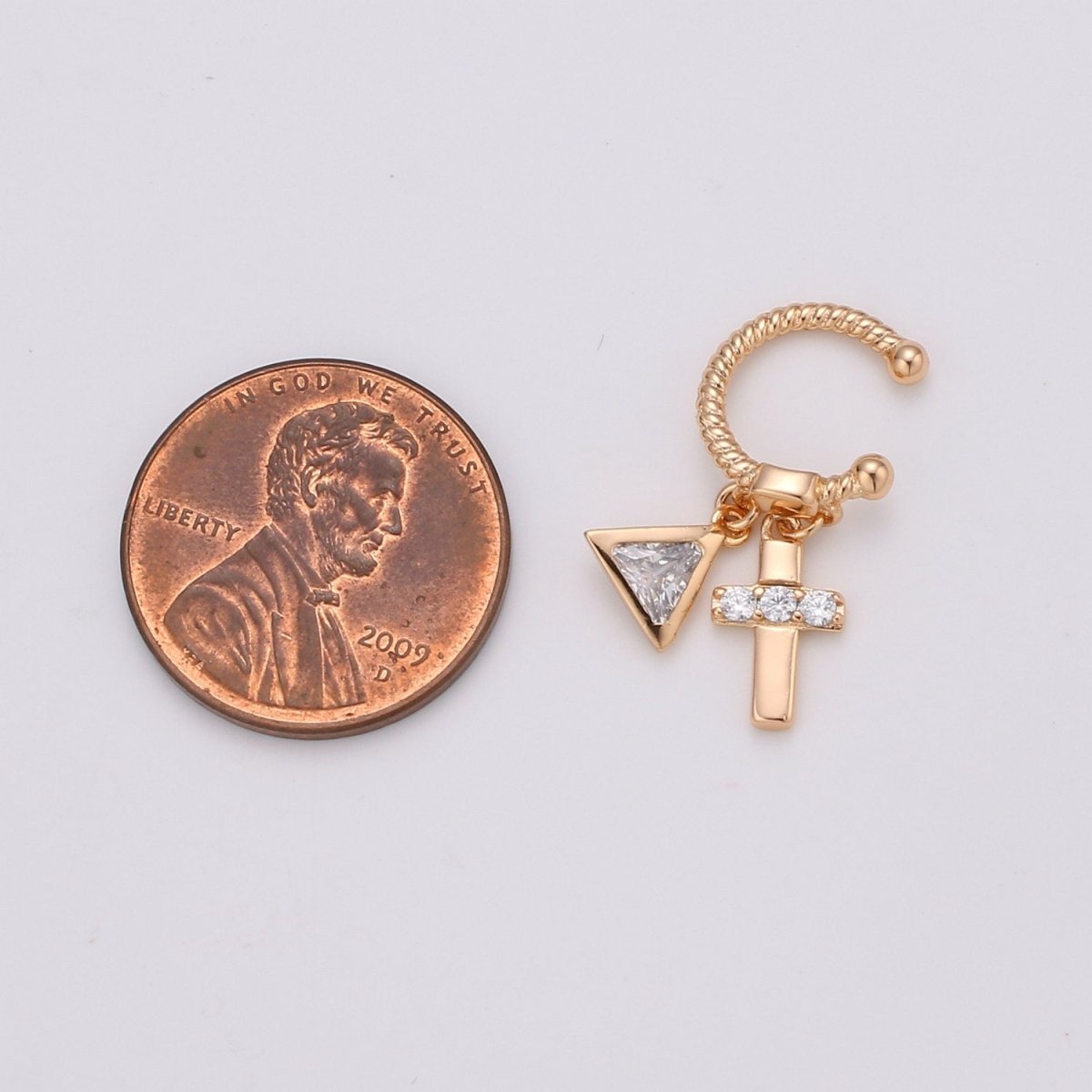 Dainty Cross Gold ear cuff, Cubic ear cuff, cz gold ear cuff, CZ ear cuff gold, Non pierced ear cuff, Conch ear cuff, cz gold wrap earring AI-126 - DLUXCA